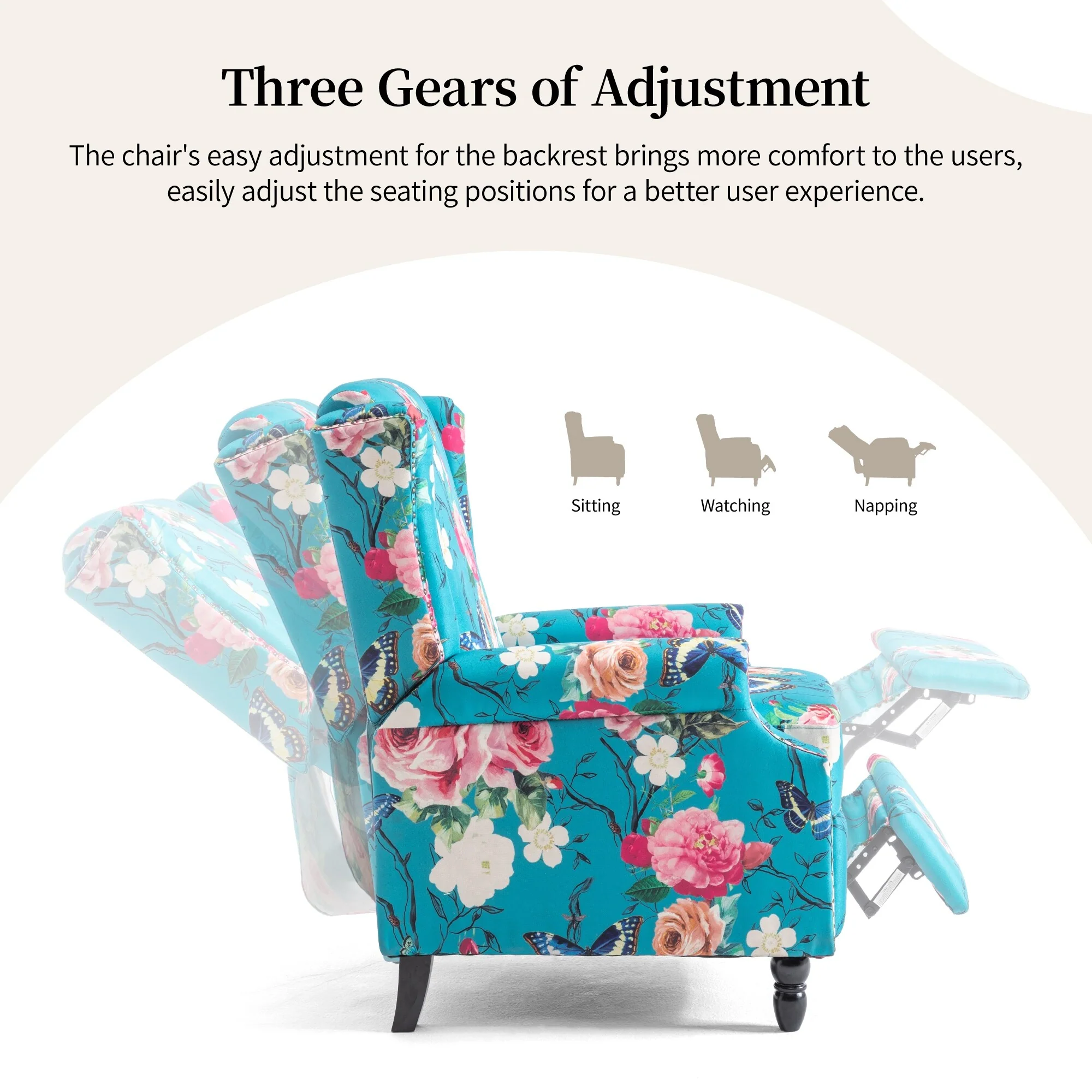 Linen Manual Upholstered Recliner with Wood Legs