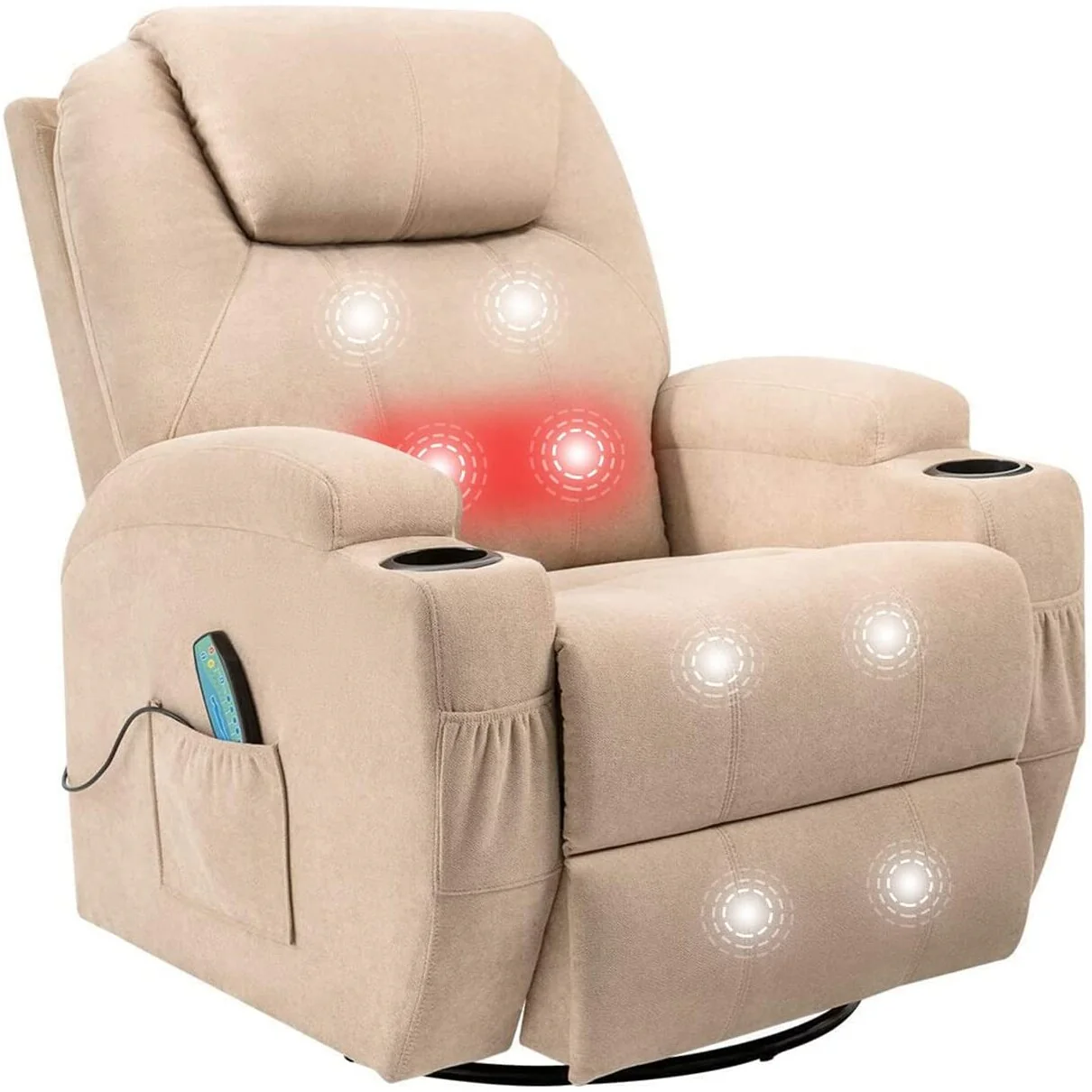 Furniwell Rotary Massage Heated Function Recliner Fabric Whirl