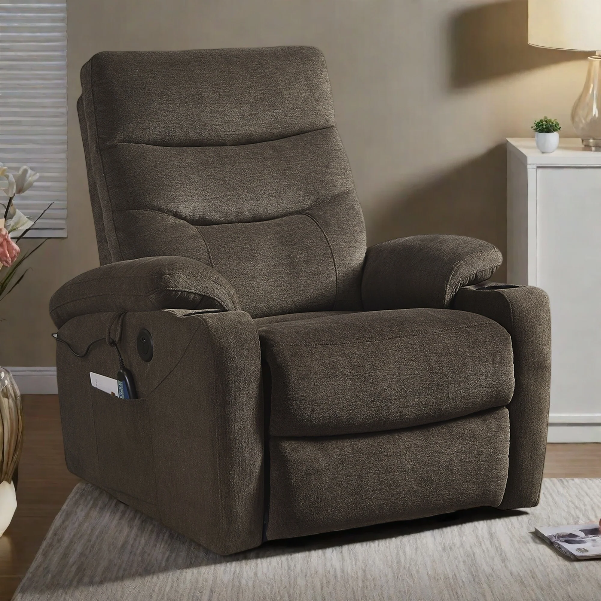 Electric Lift Massage Recliner , Lumbar Heat, 350 lbs Capacity, Adjustable 45��-165�� Recline