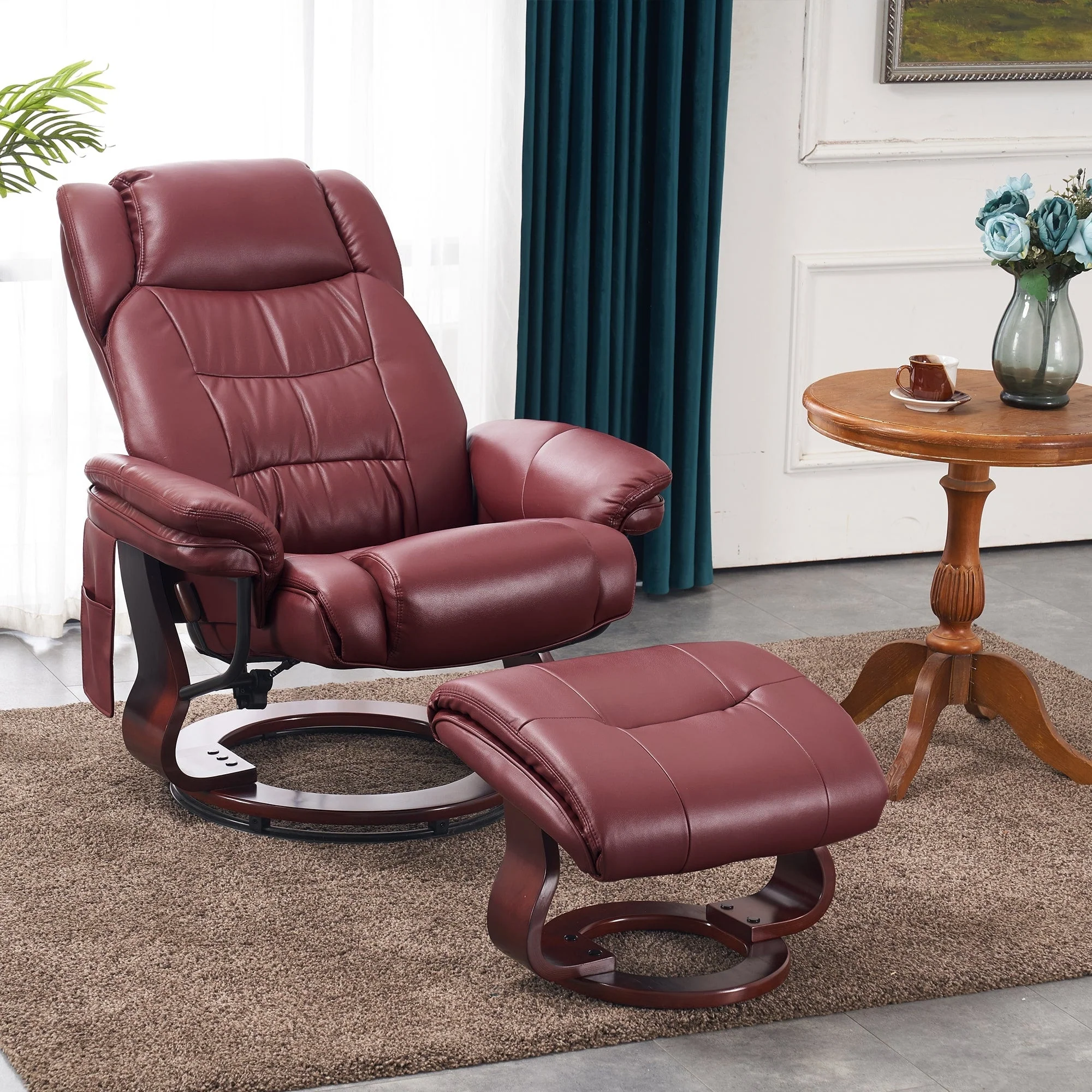 MCombo Swivel Recliners with Ottoman, Vibration Massage TV Chairs with Side Pocket