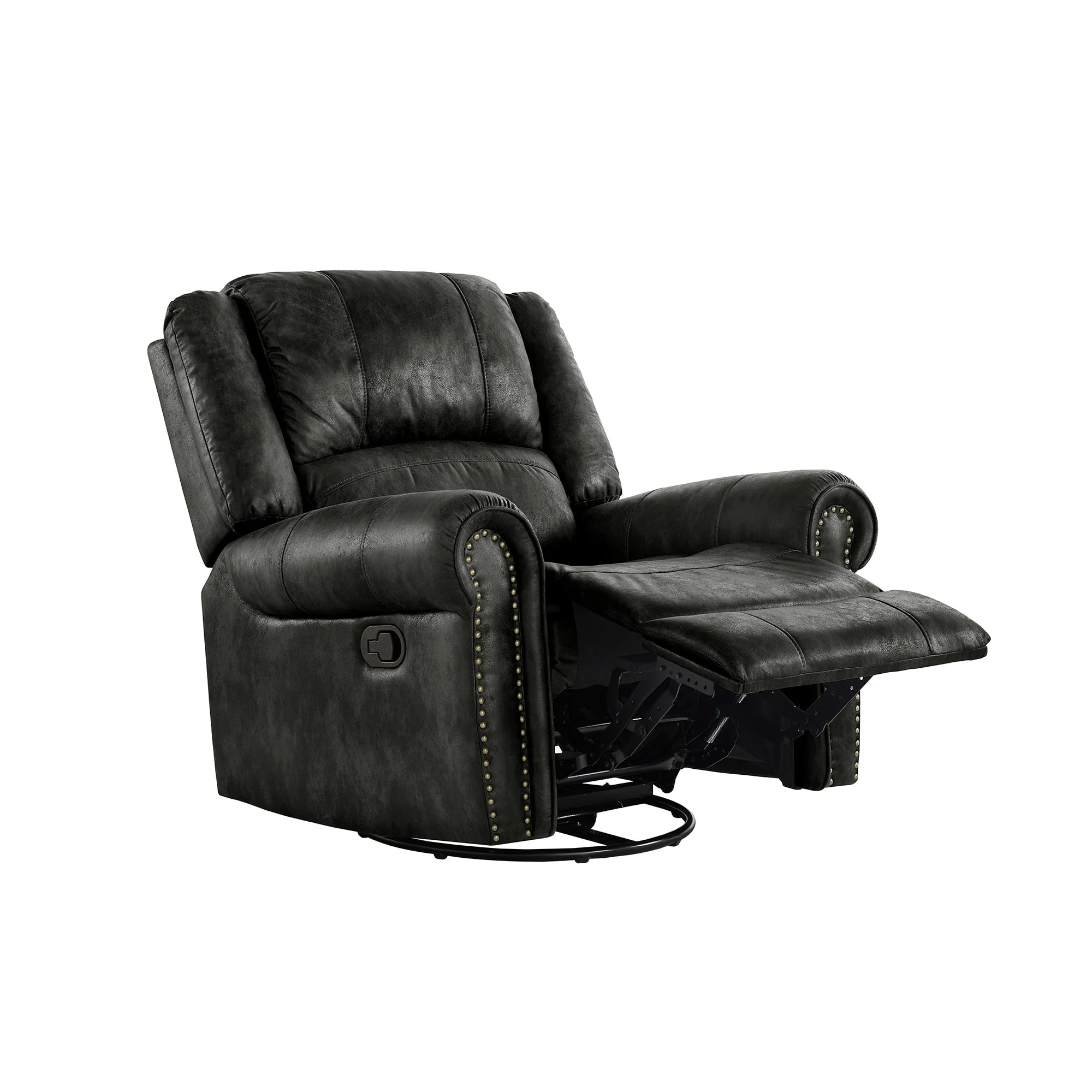 Monroe Polished Microfiber Nailhead Swivel Glider Recliner by iNSPIRE Q Classic