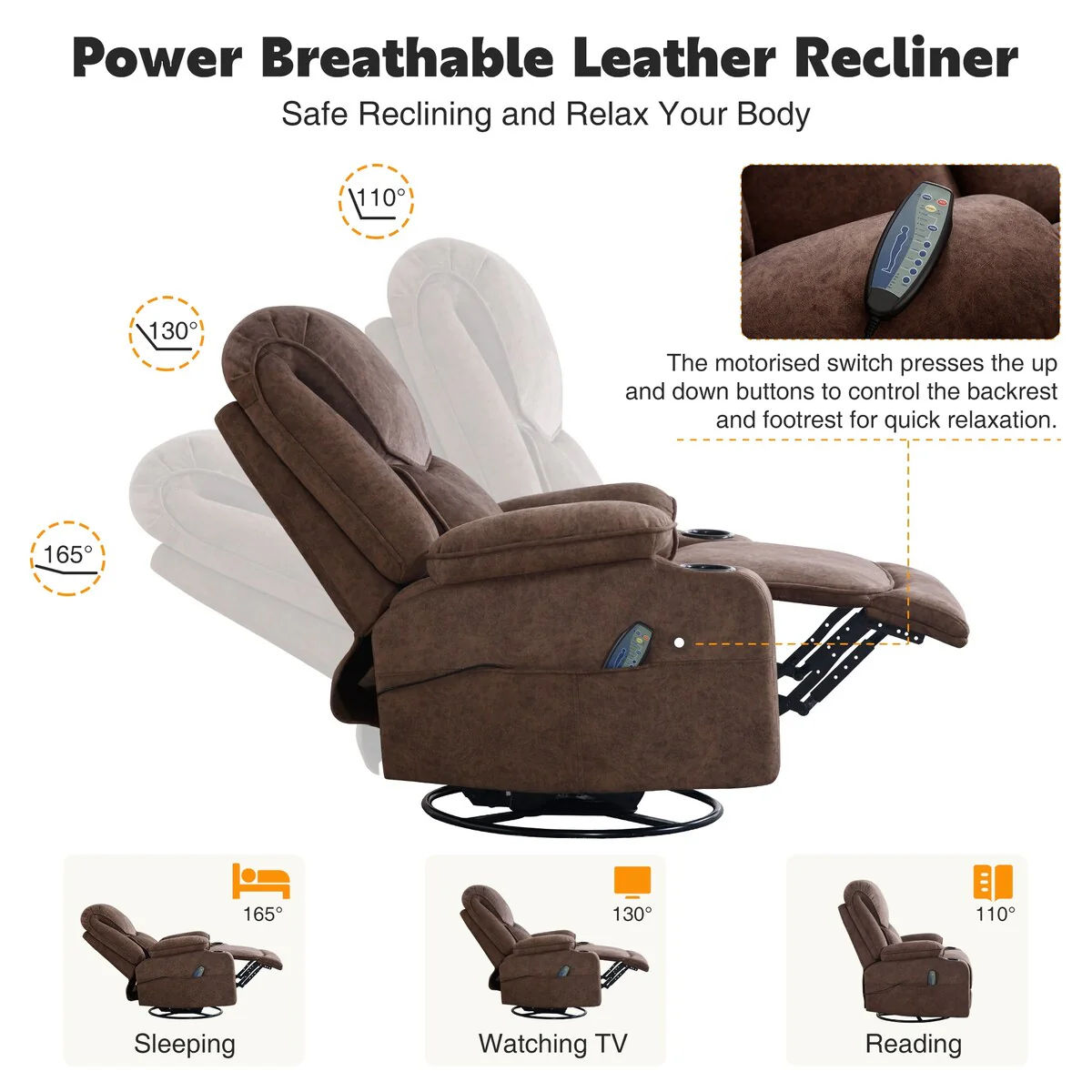 HOMYKA Swivel Manual Rocking Recliner Chair with Massage and Heat