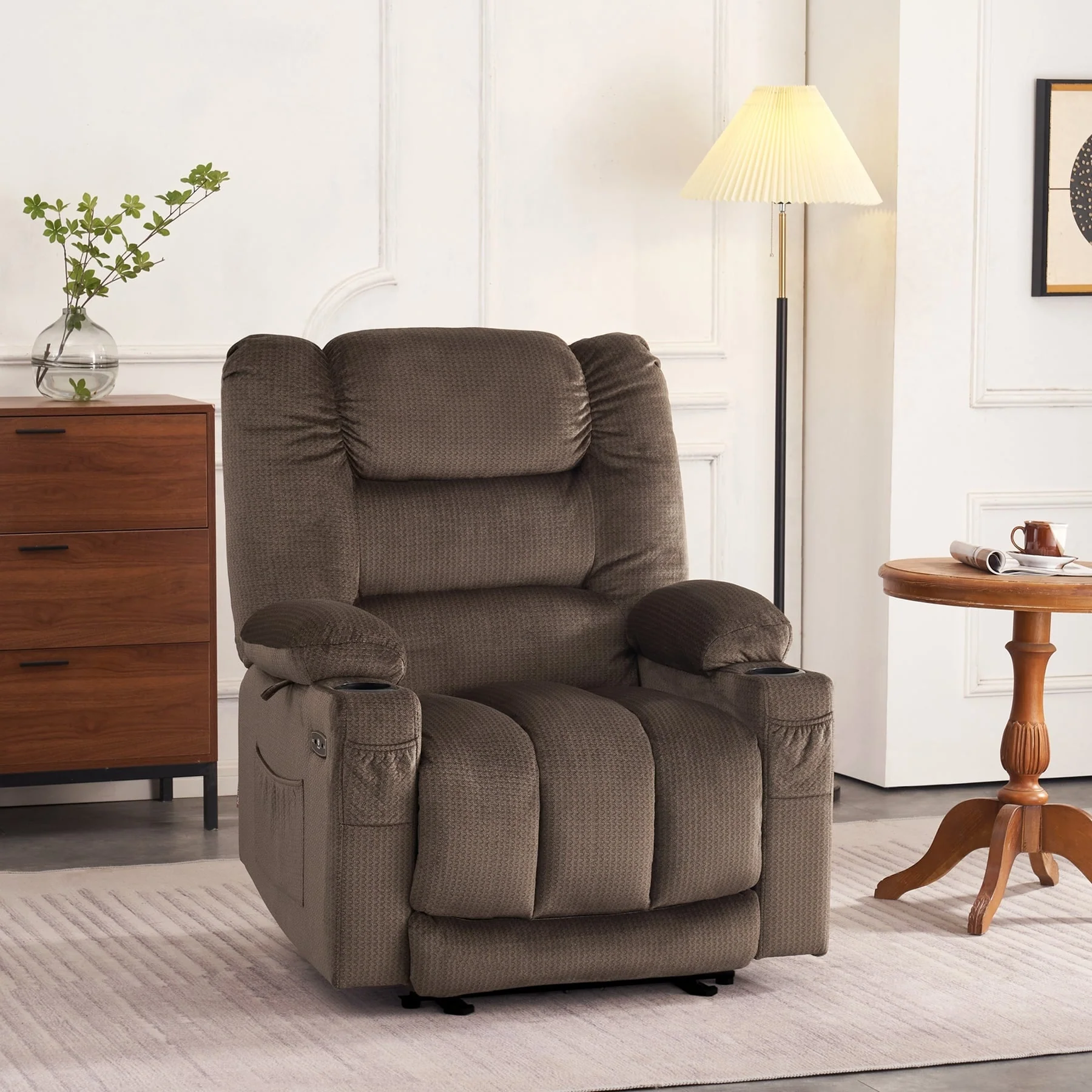 MCombo Electric Power Recliner Chair with Heat and Massage, Fabric 6079/PR670