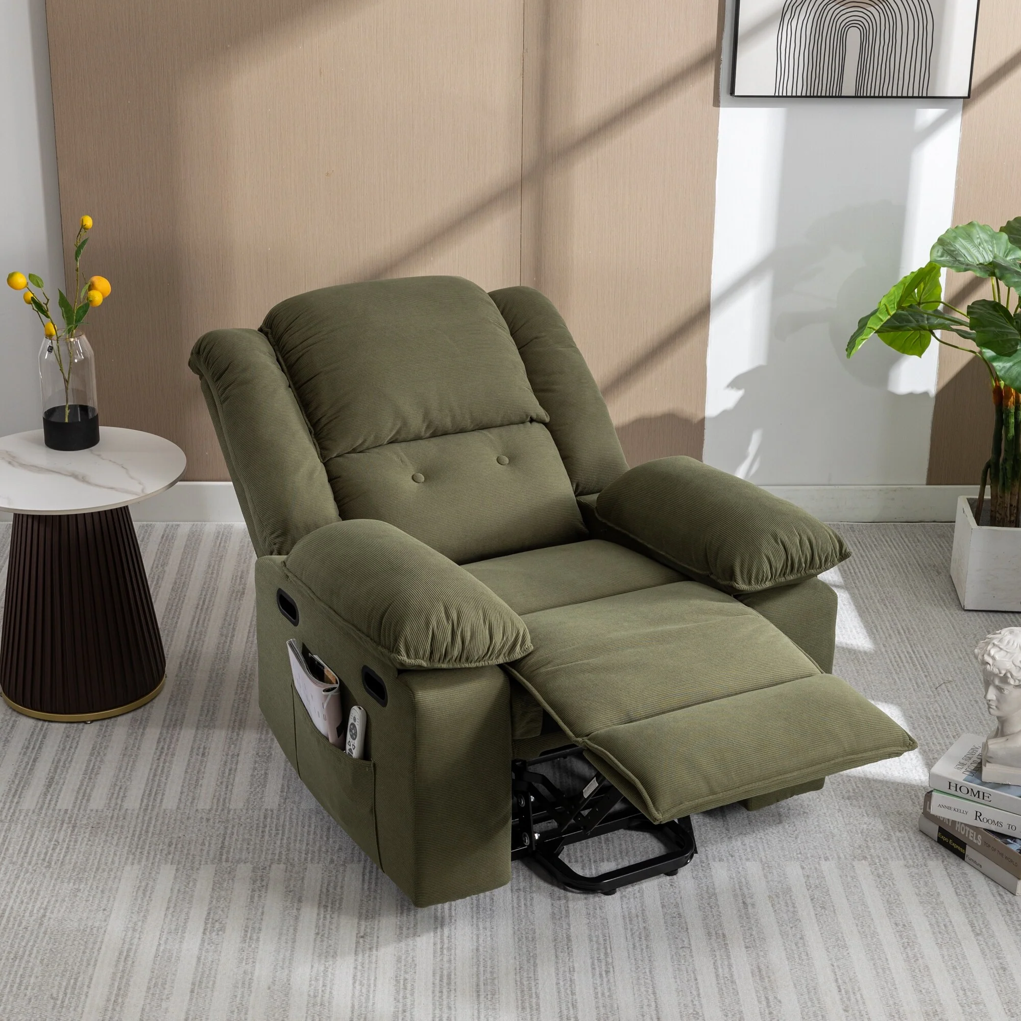 Beige Power Lift Recliner with Massage, Heat, and Adjustable Recline