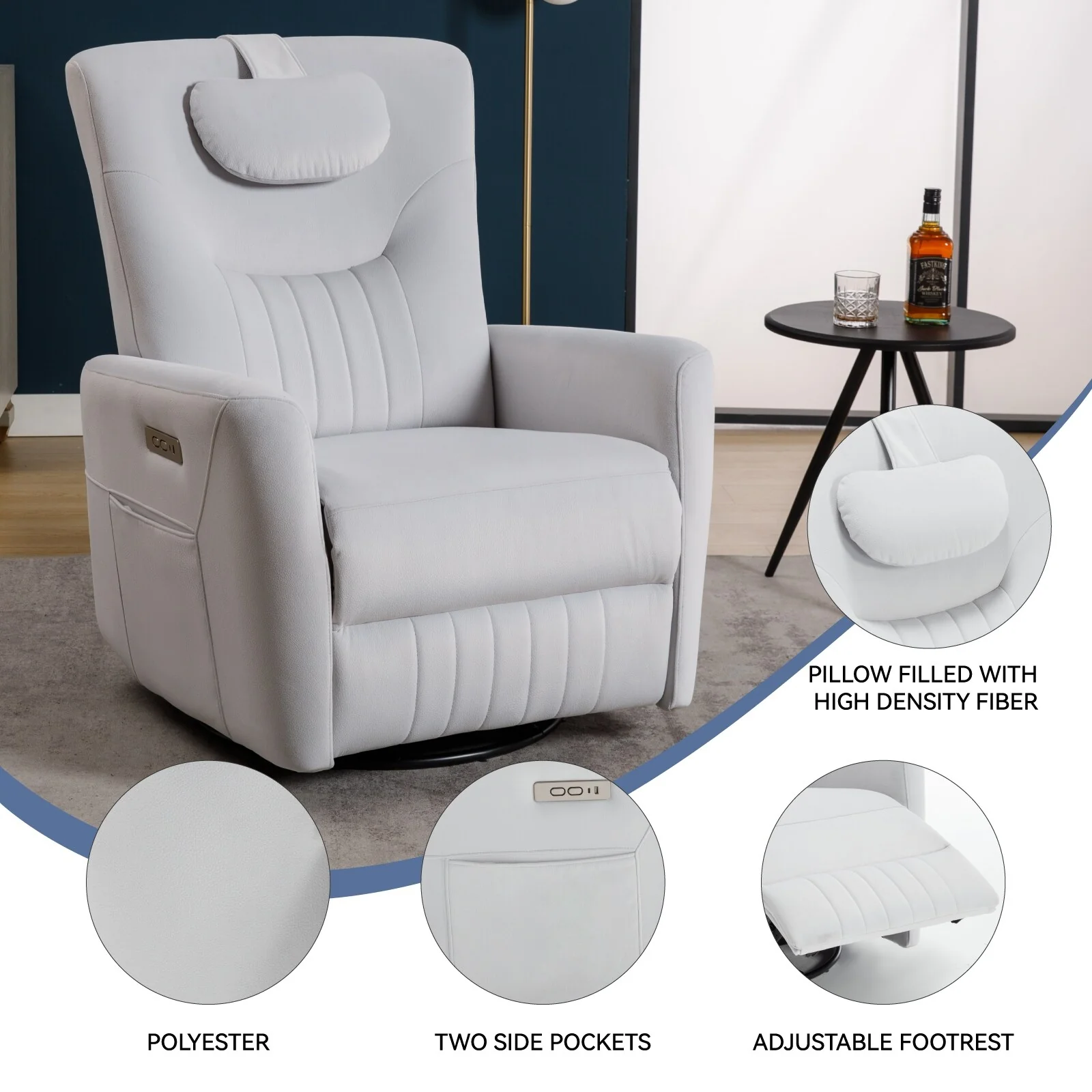 Swivel and Rocker Power Recliner Chair with Lumbar