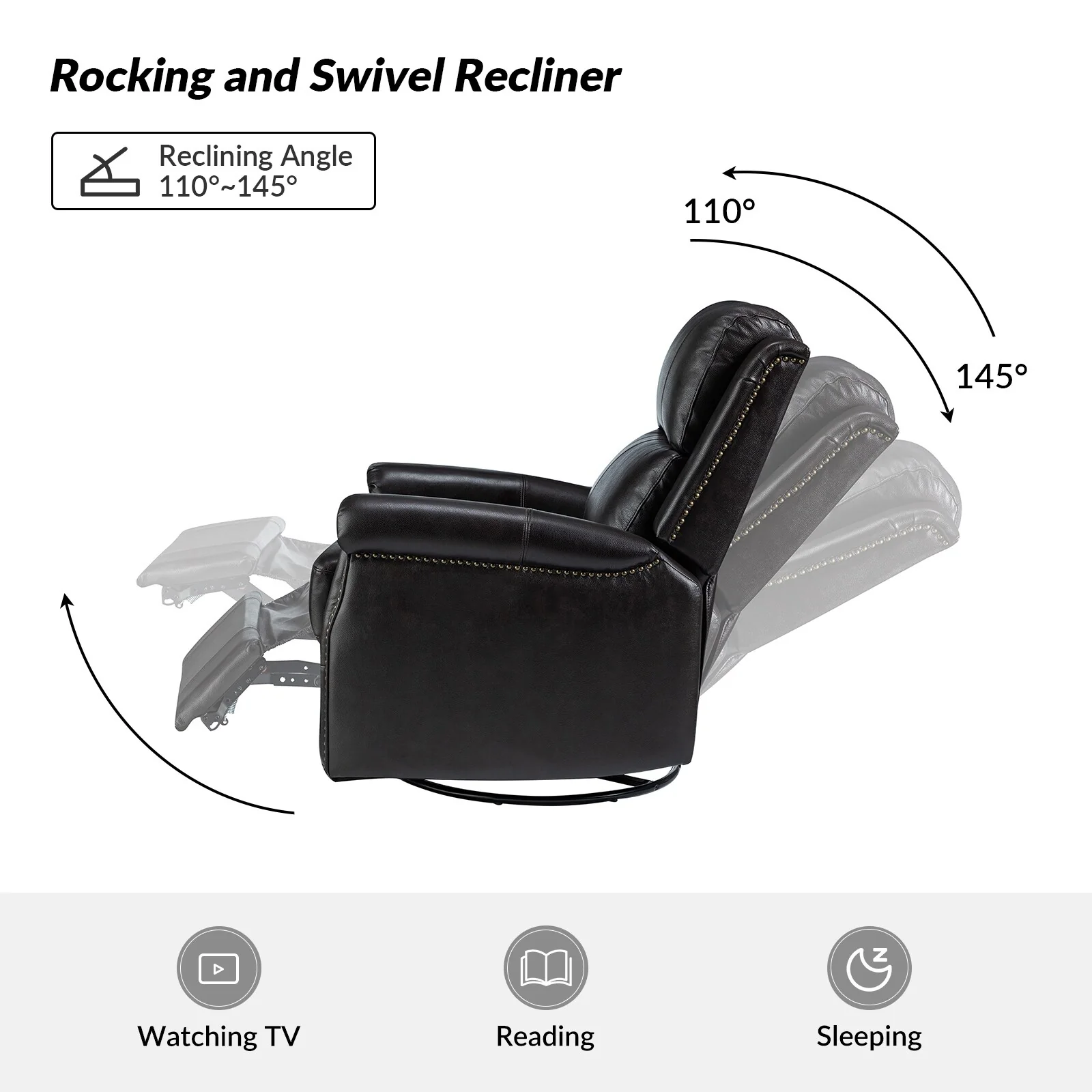 Renato Traditional Genuine Leather Nailhead Power Swivel Recliner Chair with Metal Base Set of 2 by HULALA HOME