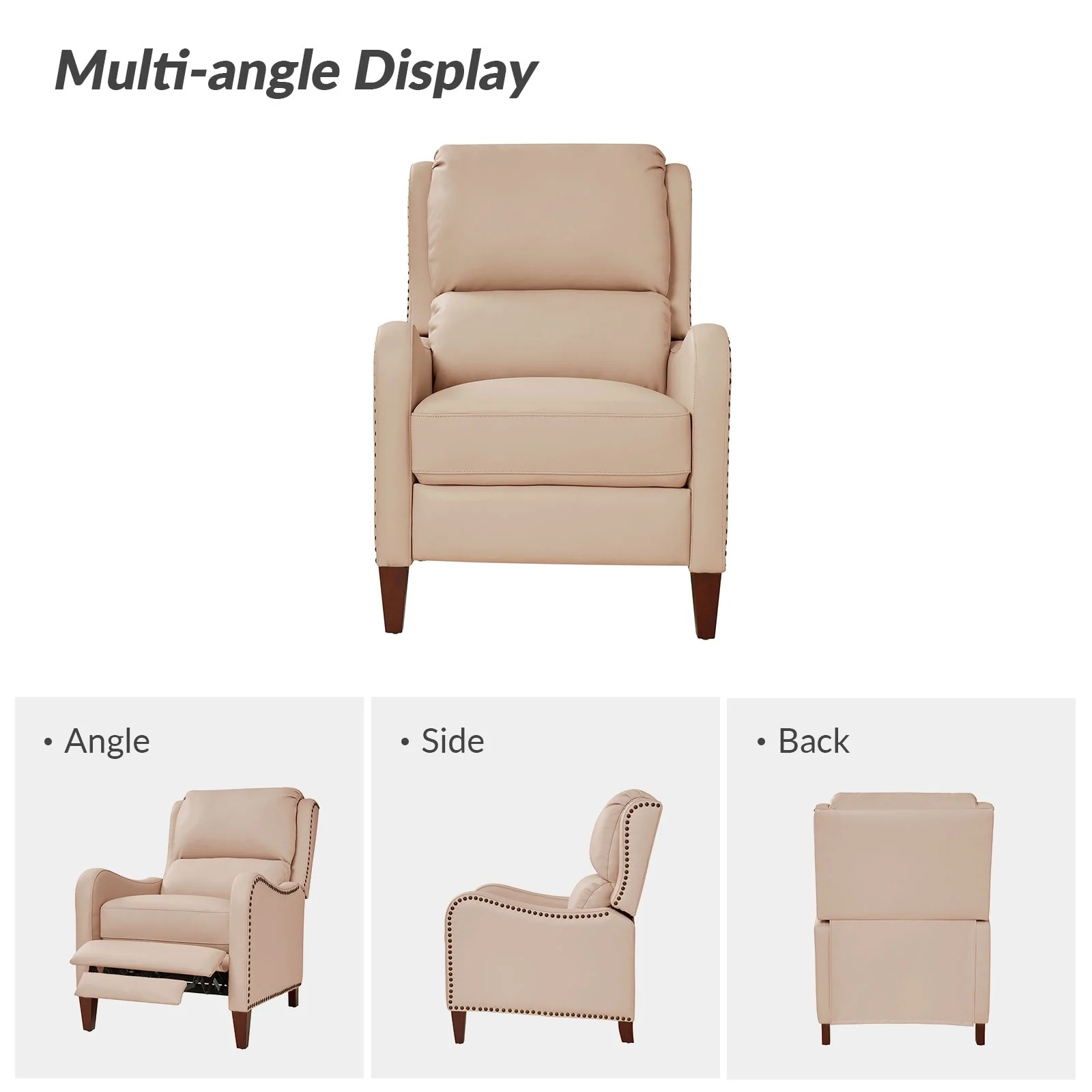 Brigida Modern Genuine Leather Nailhead Trim Recliner with Adjustable Footrest Set of 2 by HULALA HOME