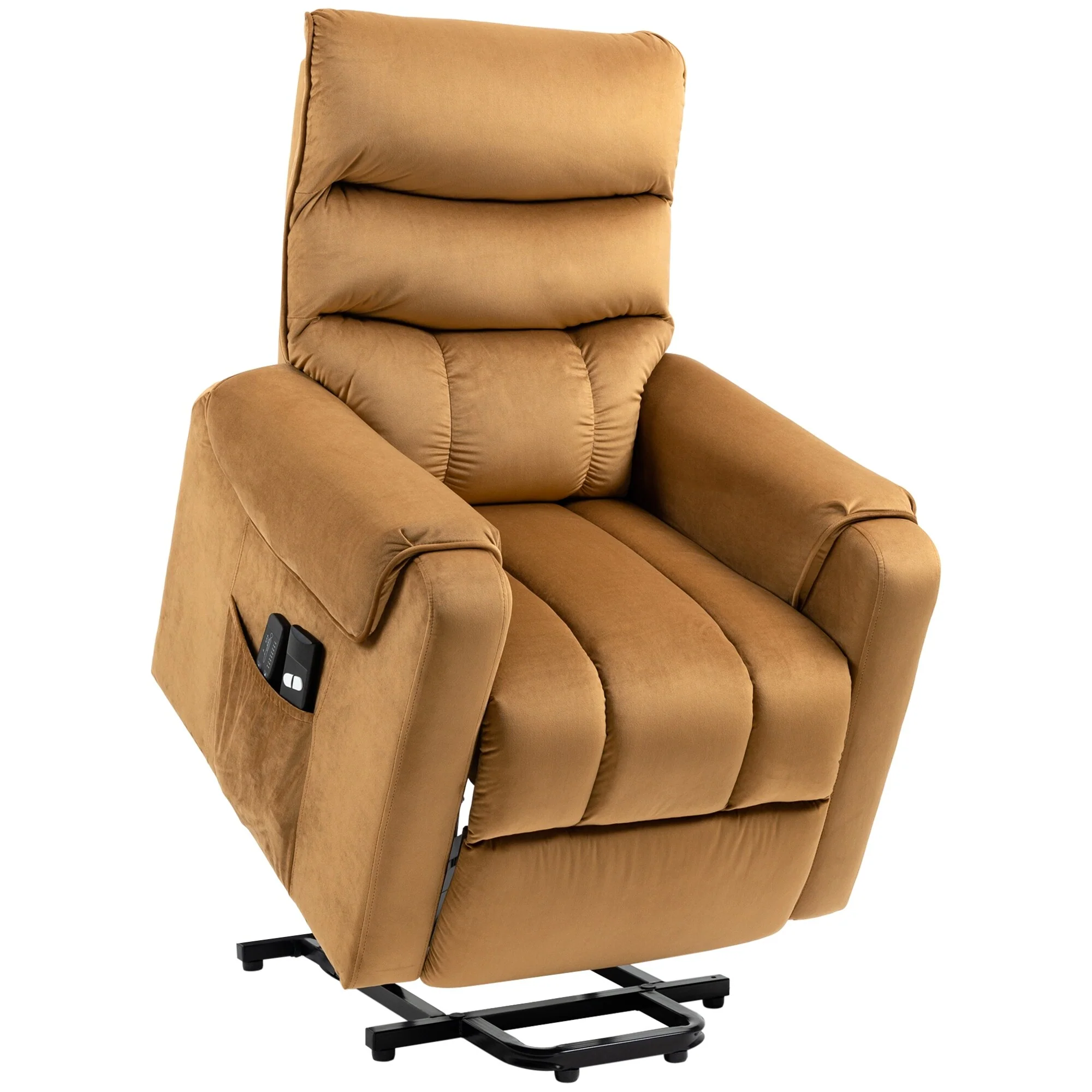Brown Velvet Upholstered Power Lift Recliner with Vibration Massage, Remote Control, Side Pockets, and Adjustable Recline