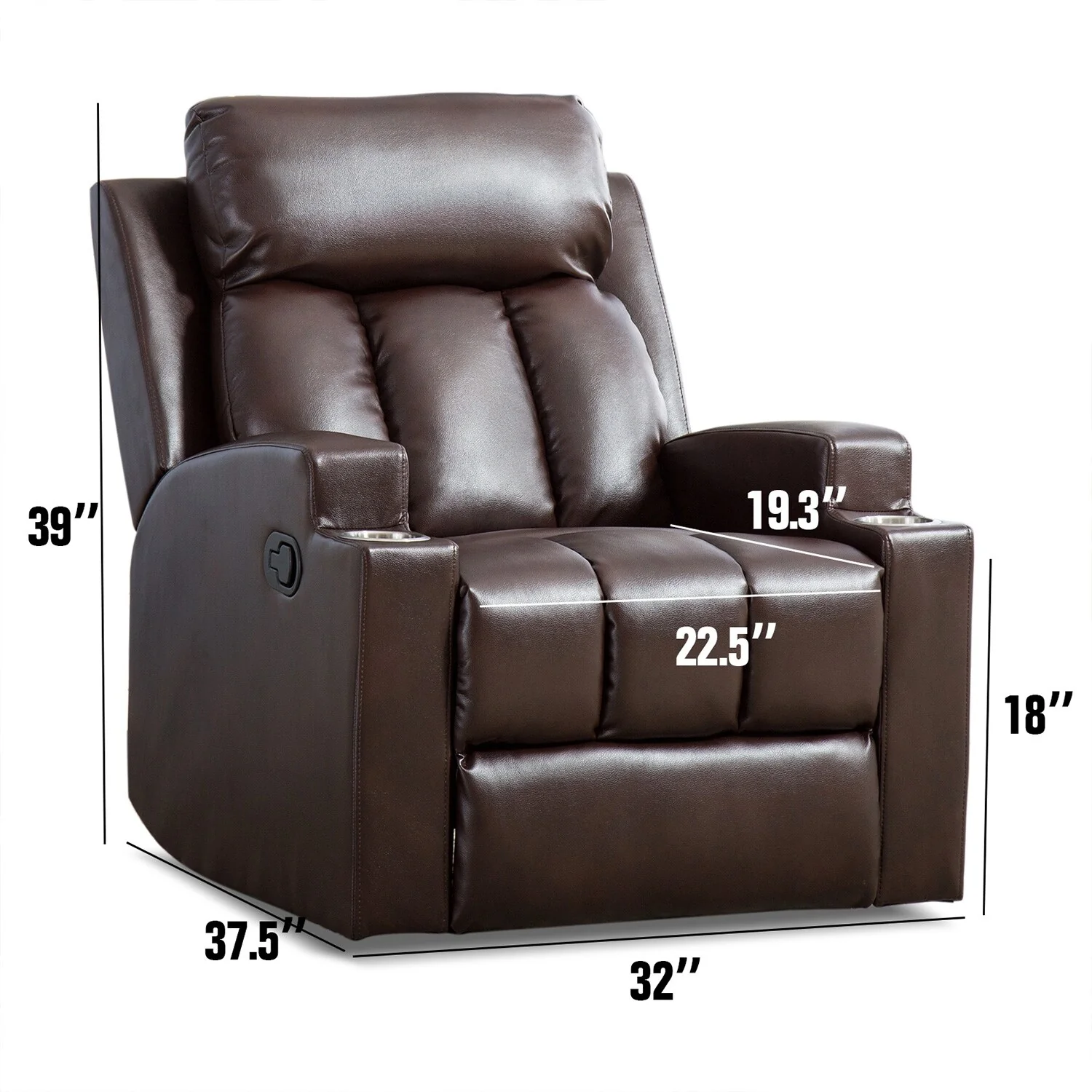 Manual Recliner Massage and Heating Chair Sofa with 2 Cup Holders Breathable Fabric
