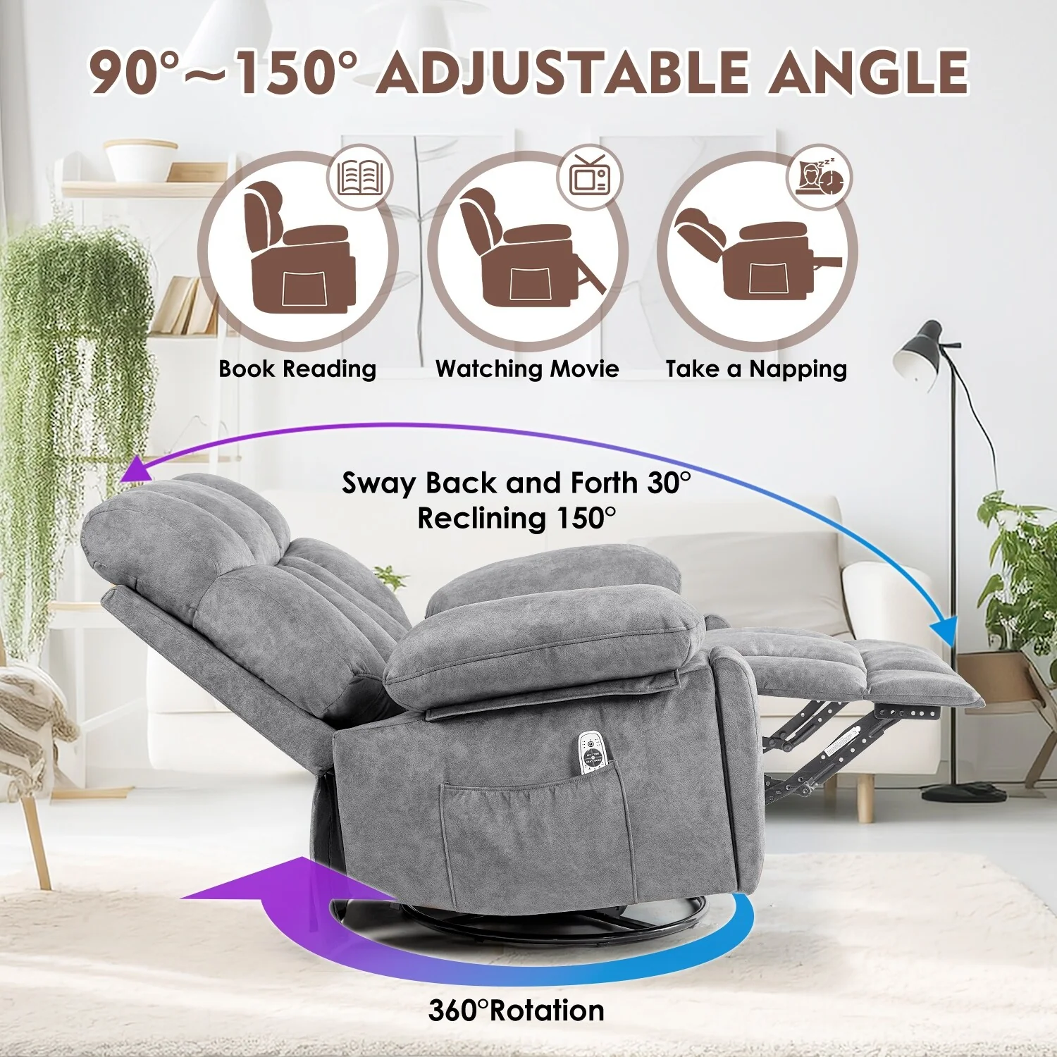 Massage Swivel Rocker Recliner Chair,with Vibrating Massage and Heating Function,Ergonomic Lounge Chair with Rocking Function