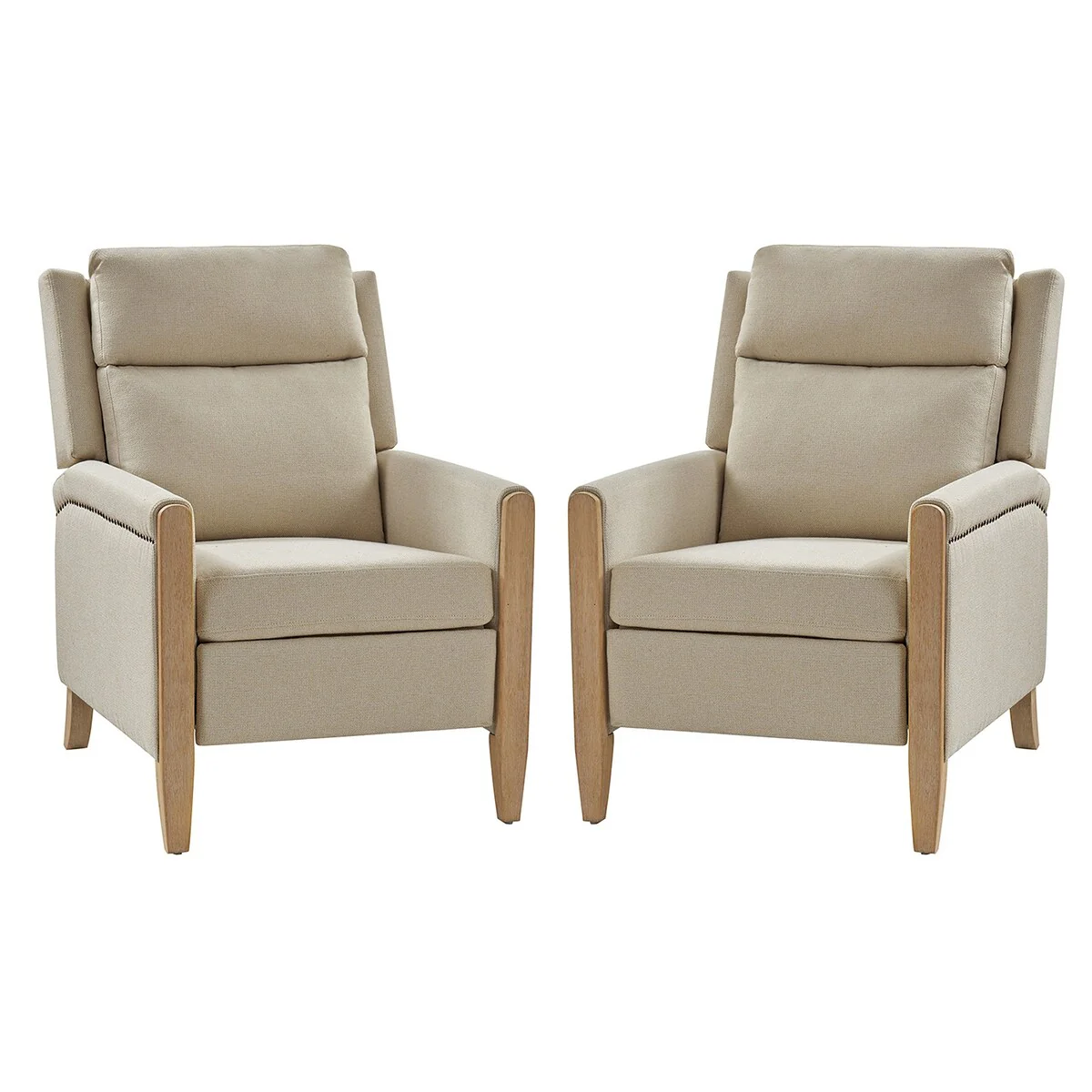 Suares Transitional Nailhead Manual Recliner with Solid Wood Legs Set of 2 by HULALA HOME