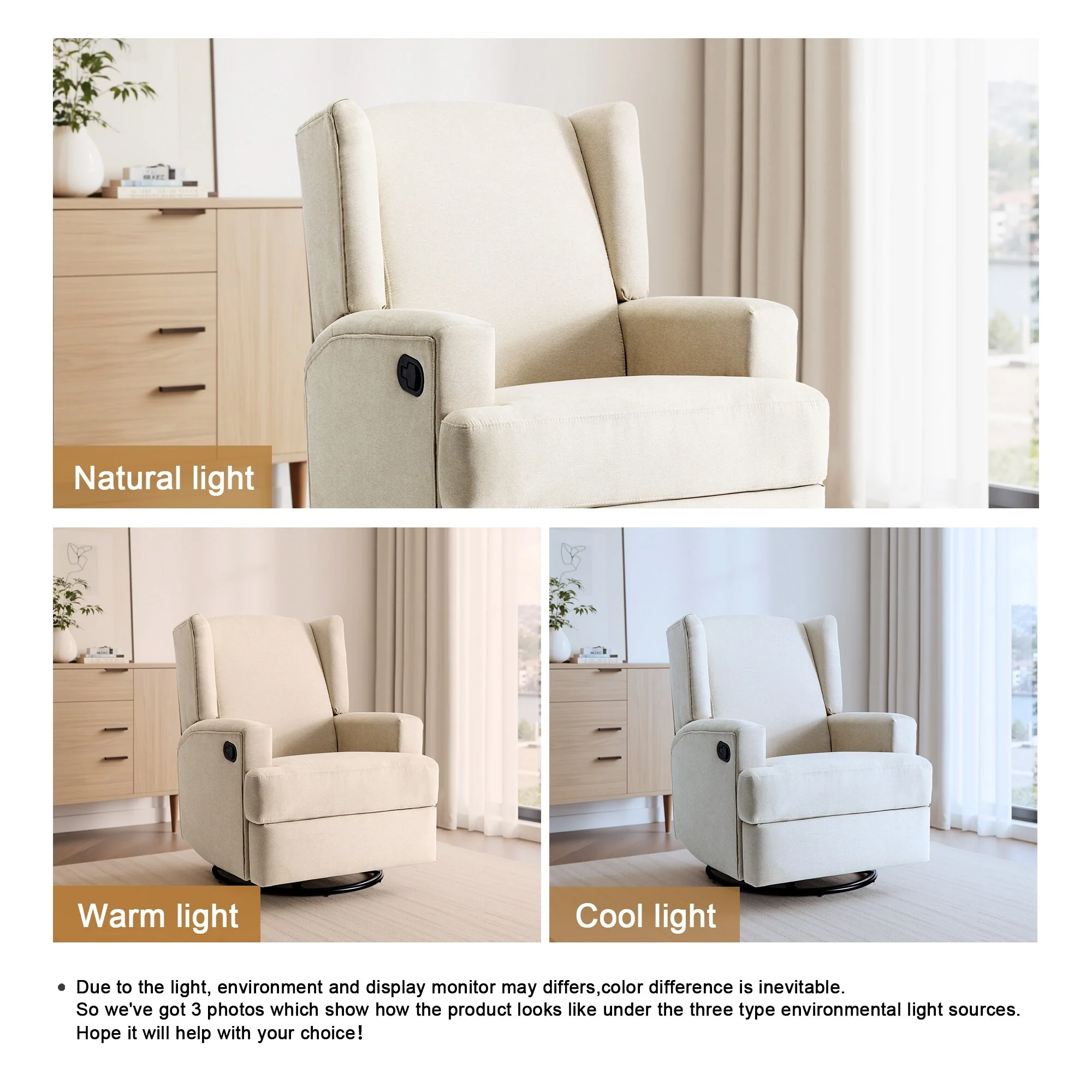 Swivel Wingback Glider Rocker Nursery Recliner Chair