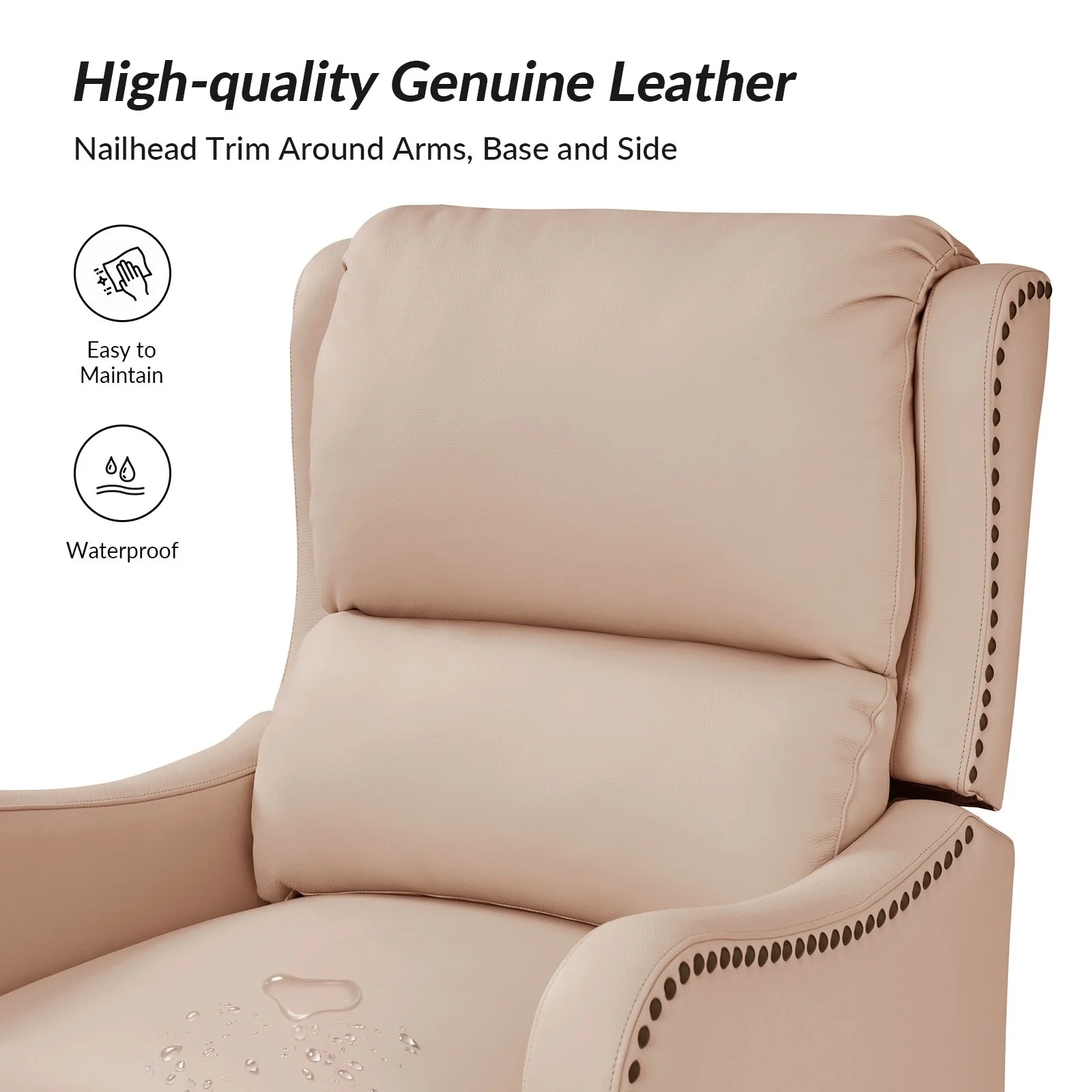 Brigida Modern Genuine Leather Nailhead Trim Recliner with Adjustable Footrest Set of 2 by HULALA HOME