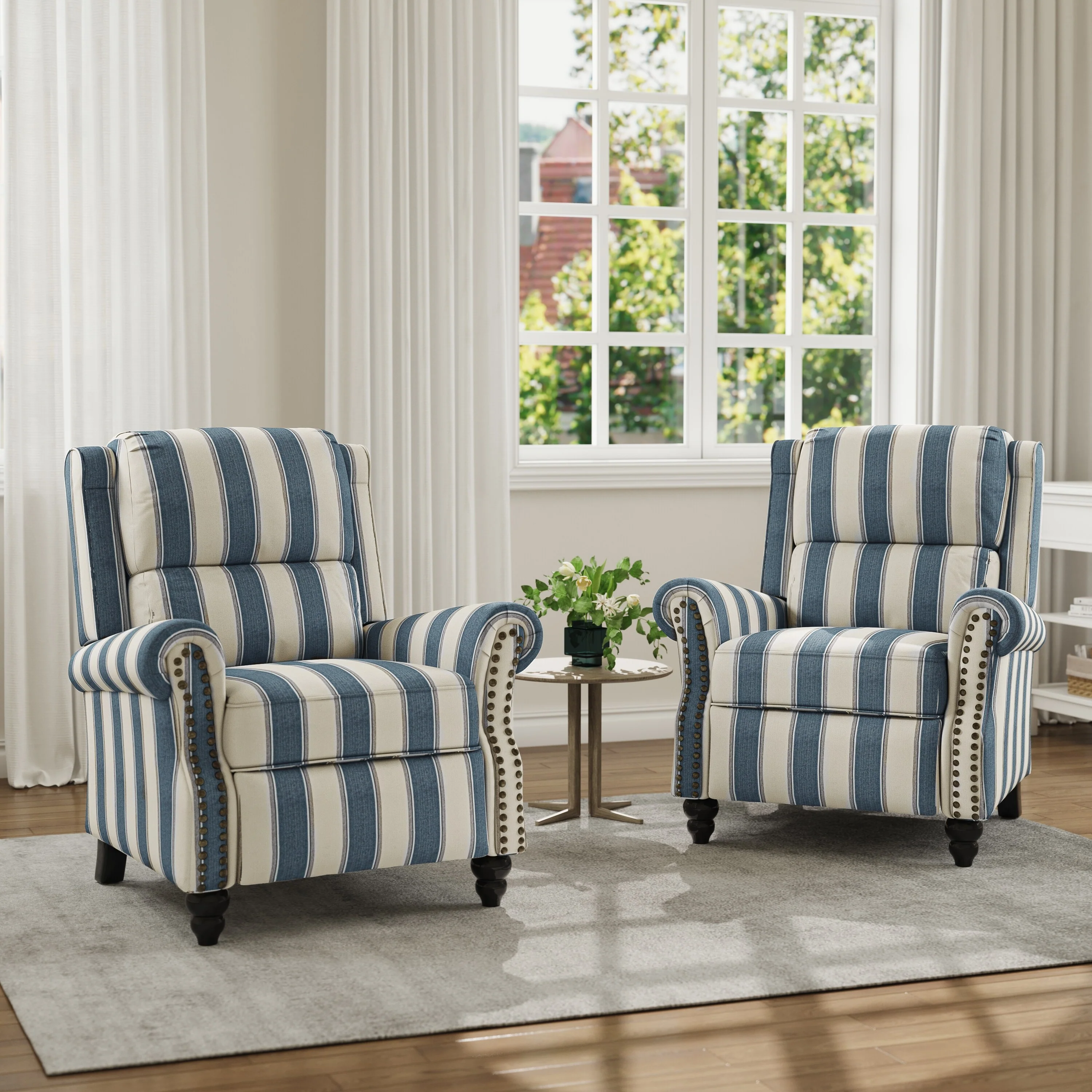 Mid-Century Nailhead PU Leather Linen Recliner