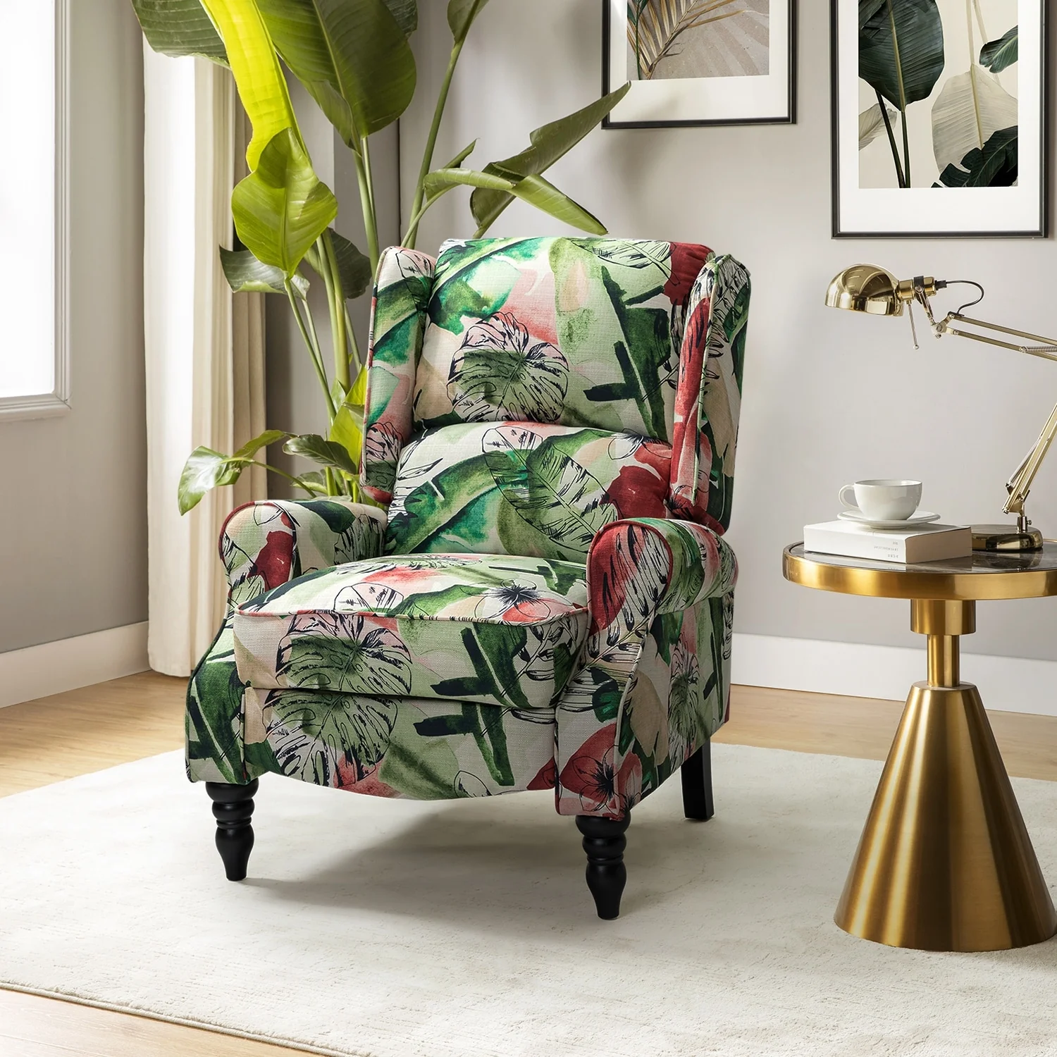 Olympus Upholstered Classic Manual Wingback Recliner with Solid Wood Legs by HULALA HOME