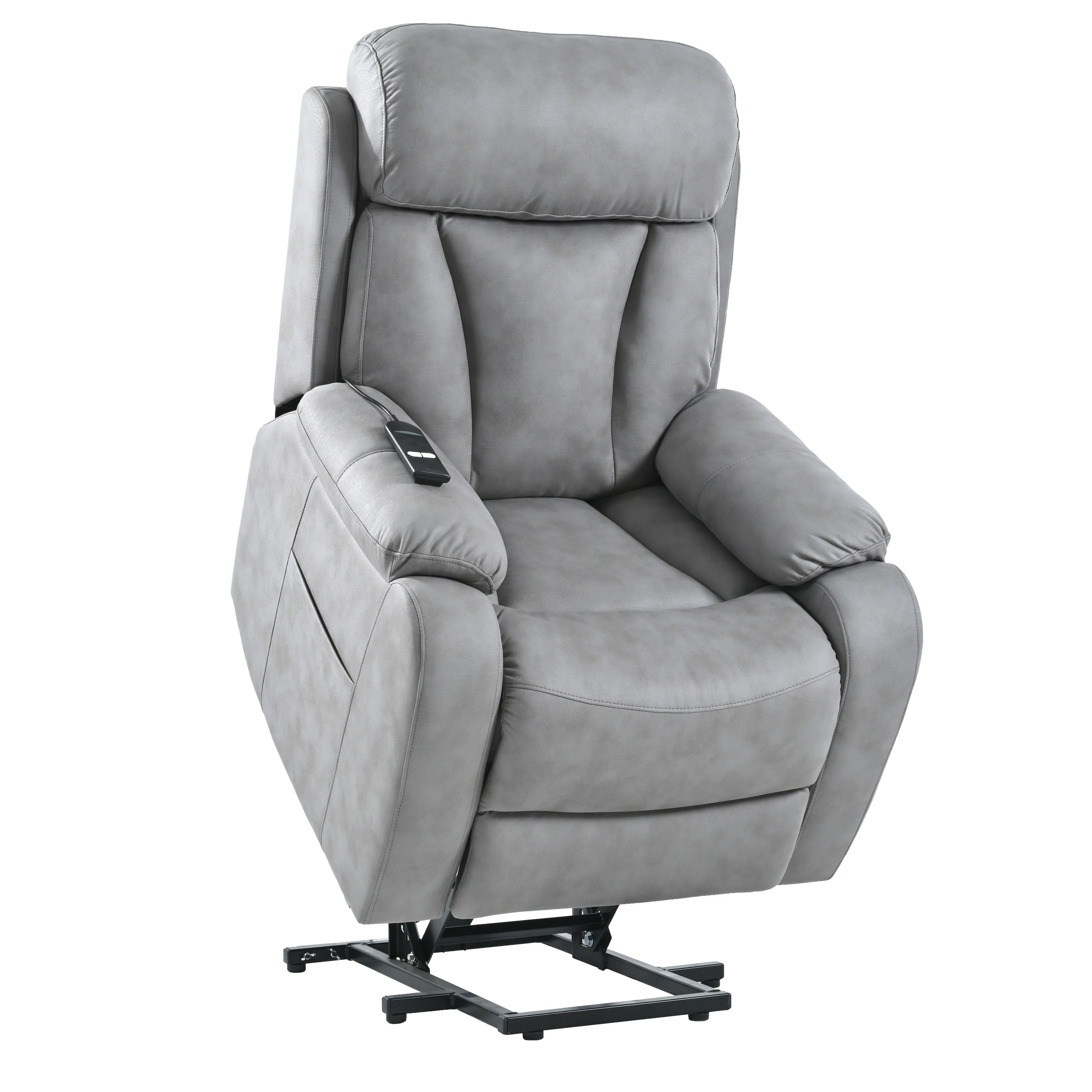 Grey Wide Seat Power Lift Recliner with Remote Control, Side Pocket, and Adjustable Recline Features