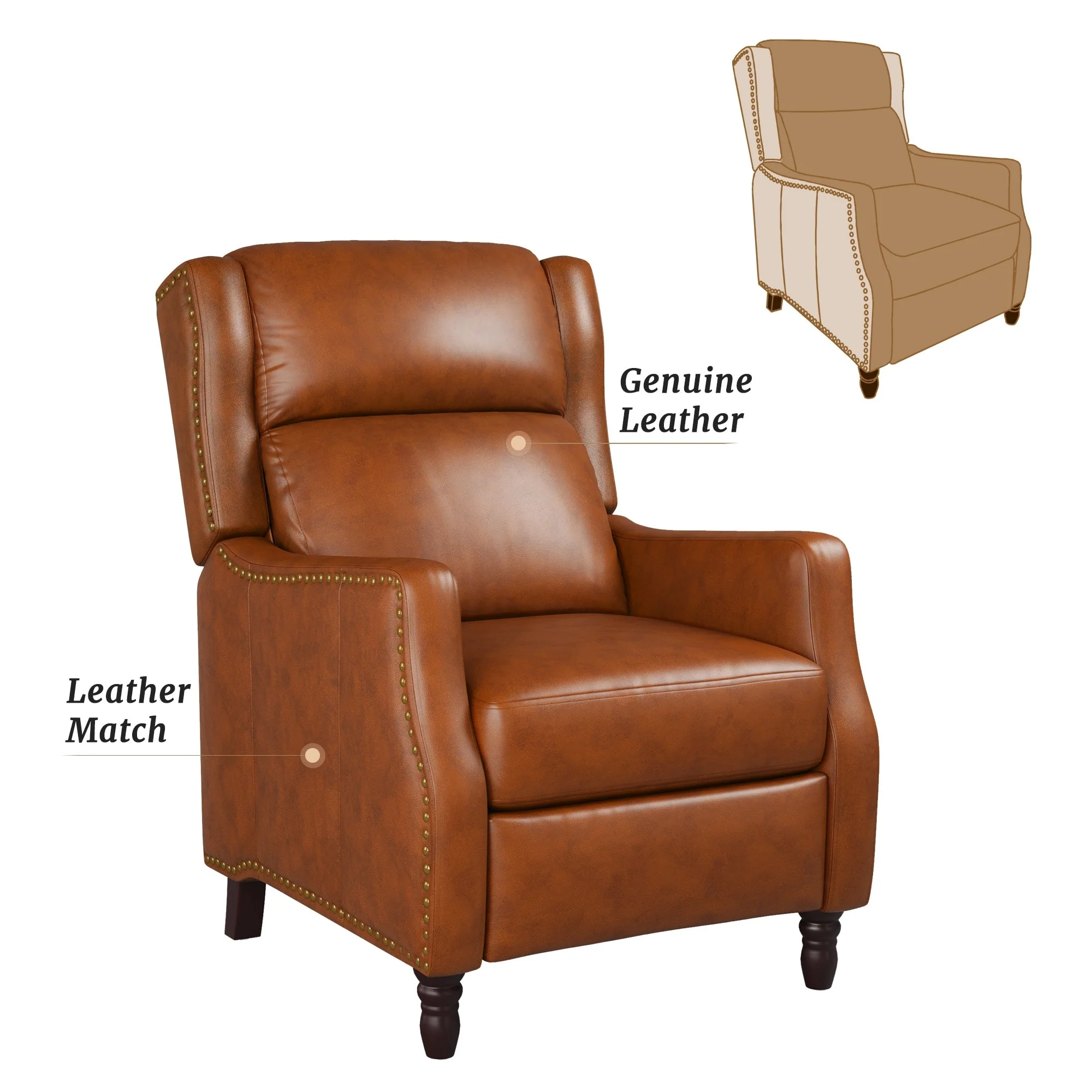 COZYMAN Modern Genuine Leather Push Back Recliner Adjustable Recliner Chair with 3-Position Seat