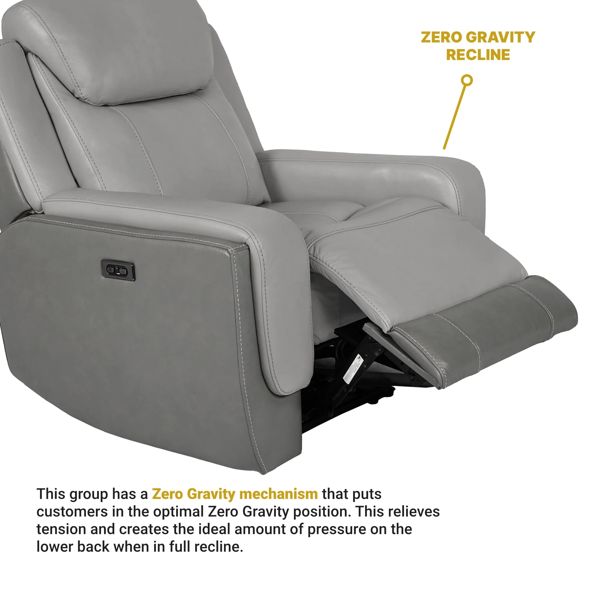 Rosalyn Zero Gravity Silver and Gray Leather Power Recliner with Power Headrest