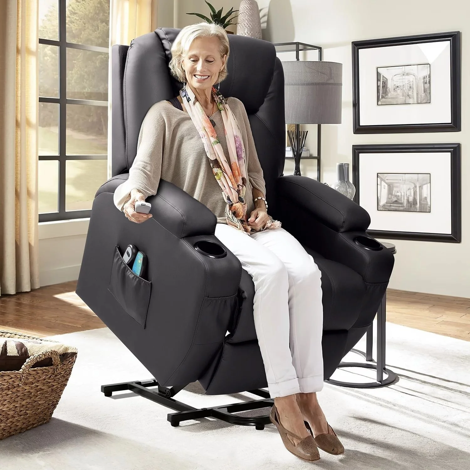 LACOO Power Lift Recliner PU Leather Reclining Chair with Massage