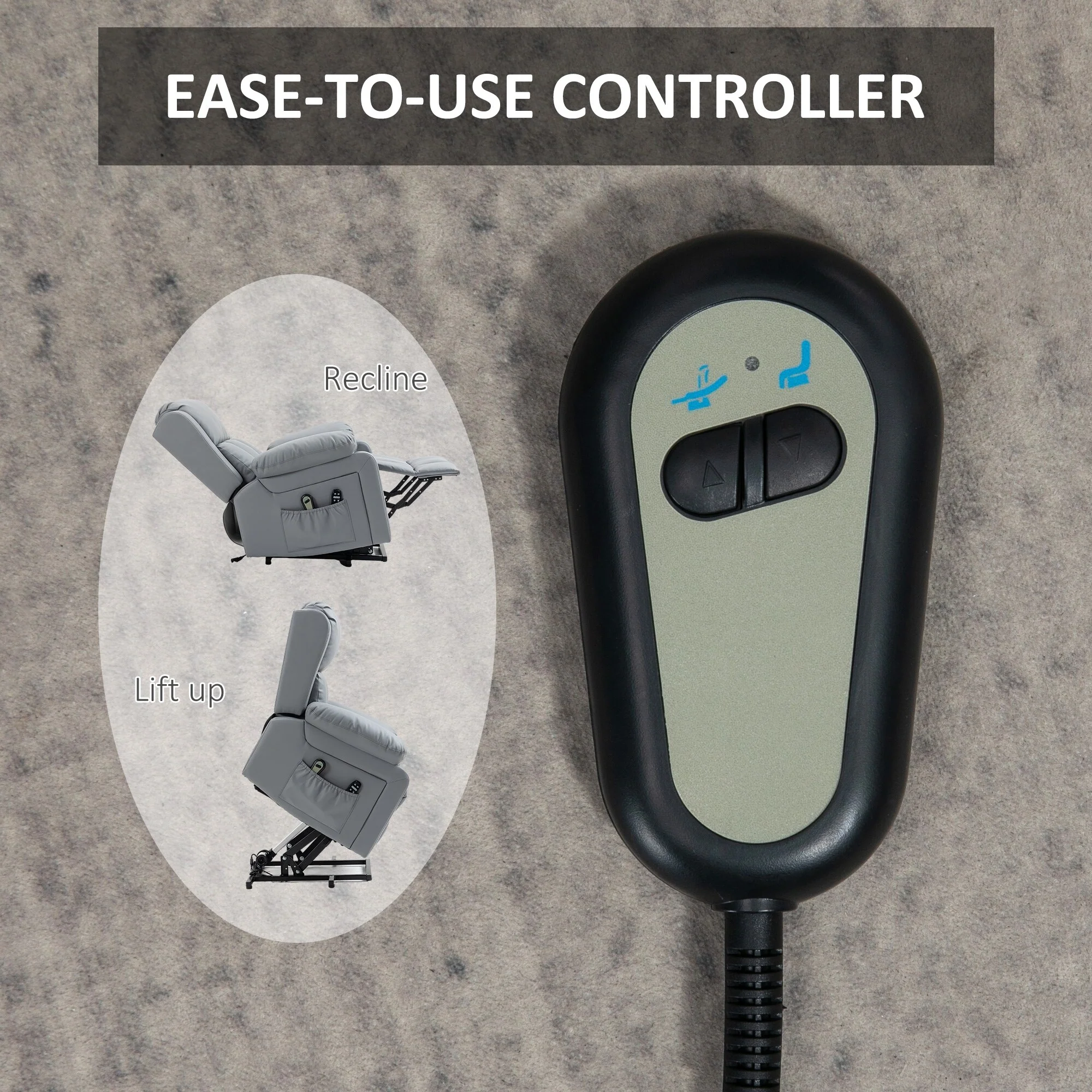 Grey Power Lift Recliner with Massage, Heat & Remote Control