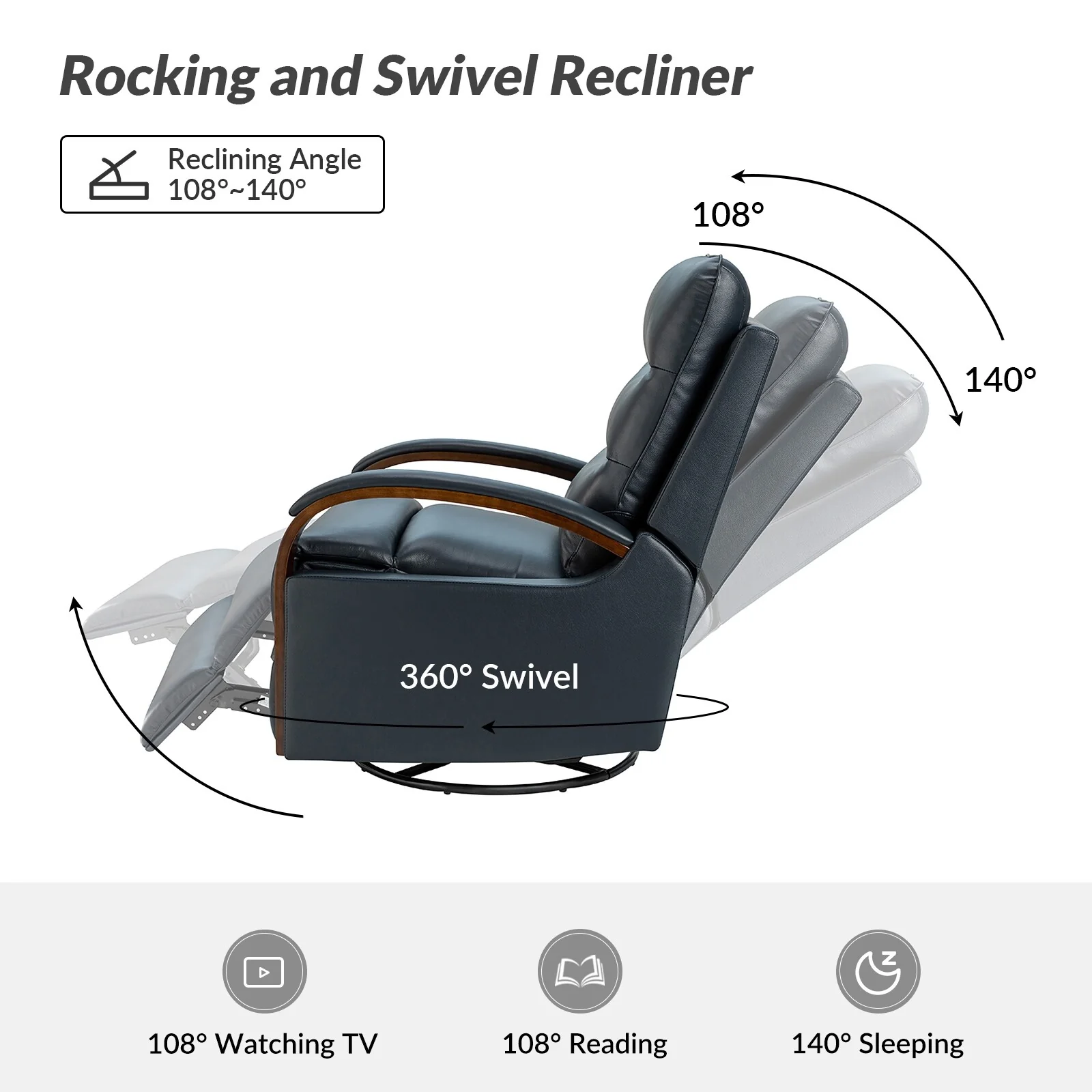 Leopold Genuine Leather Swivel Rocking Manual Recliner Chair with Wooden Arm Accents Set of 2 by HULALA HOME