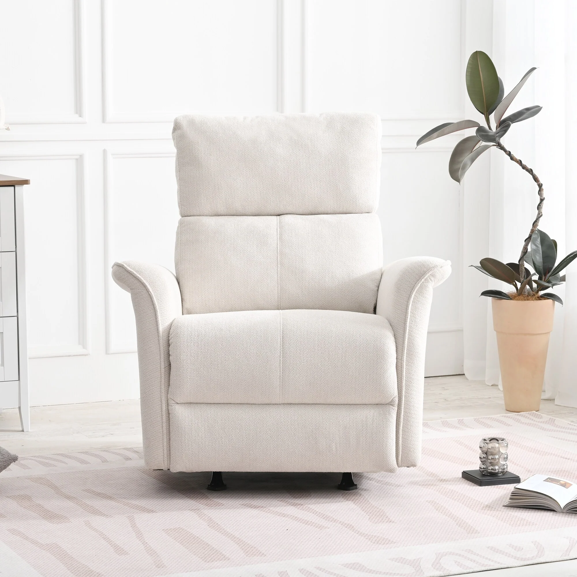 Manual Rocker Recliner Chair,Manual Rocking Glider Recliner,Fabric Nursery Chair,Single Sofa Recliner,Wide Armrests