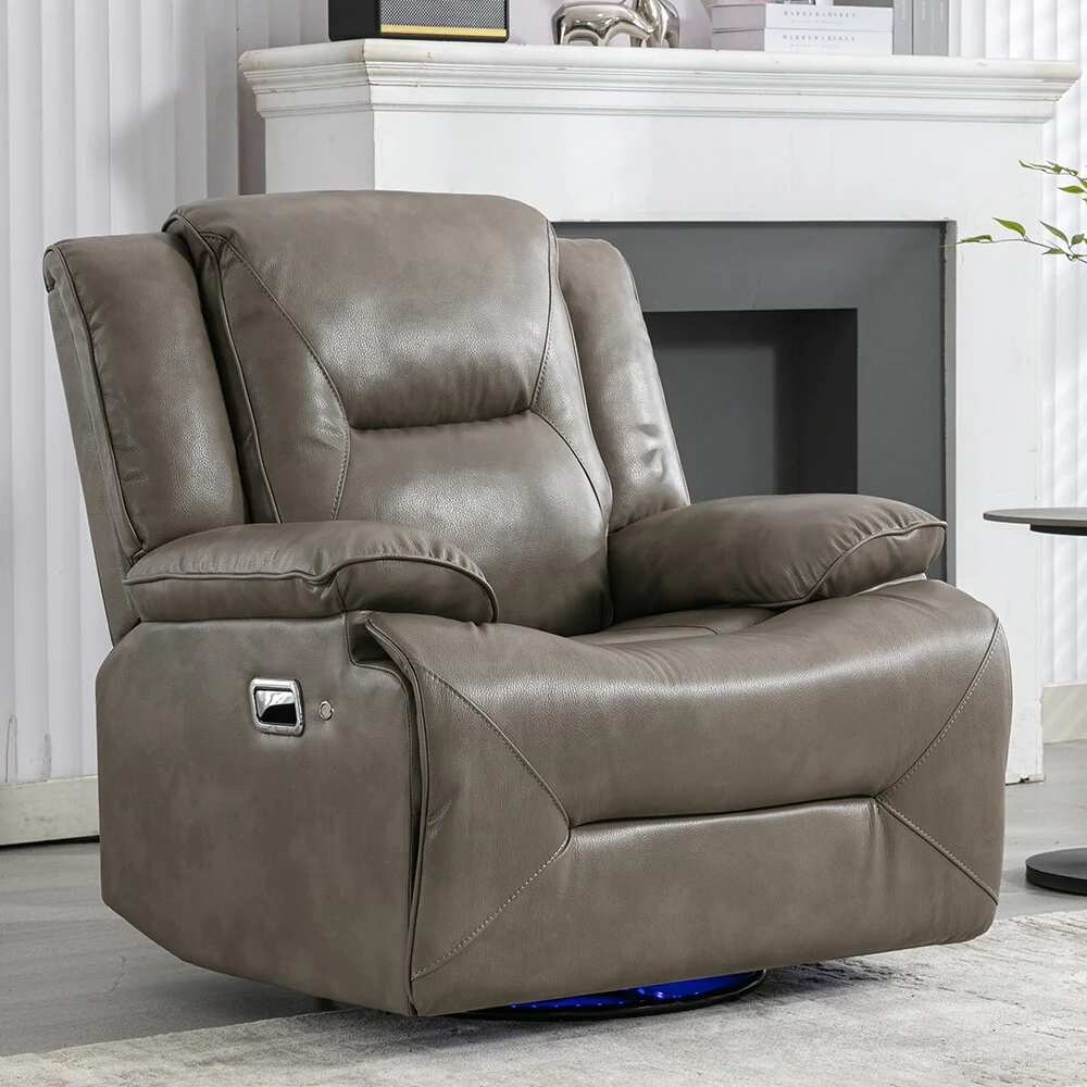 360�� Swivel Rocker Recliner with LED Lights, Manual Media Chair
