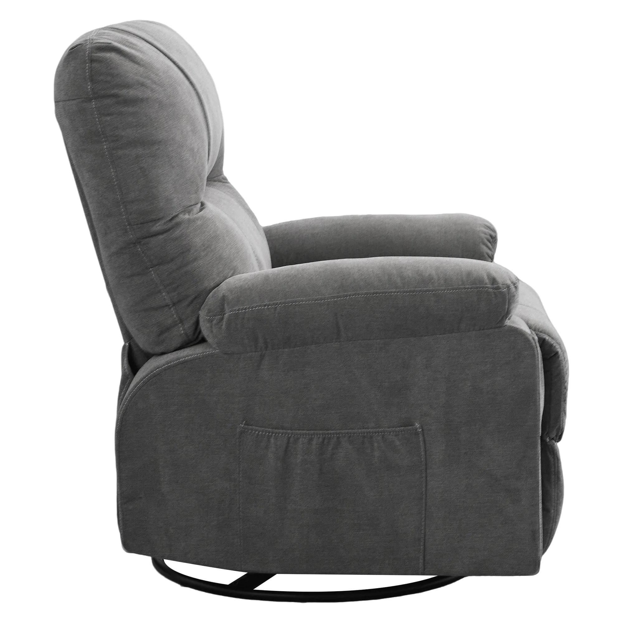 360�� Rotating Recliner Chair with Adjustable Backrest, Swivel Rocking Armchair with Footrest, Soft Cushions & Side Pockets