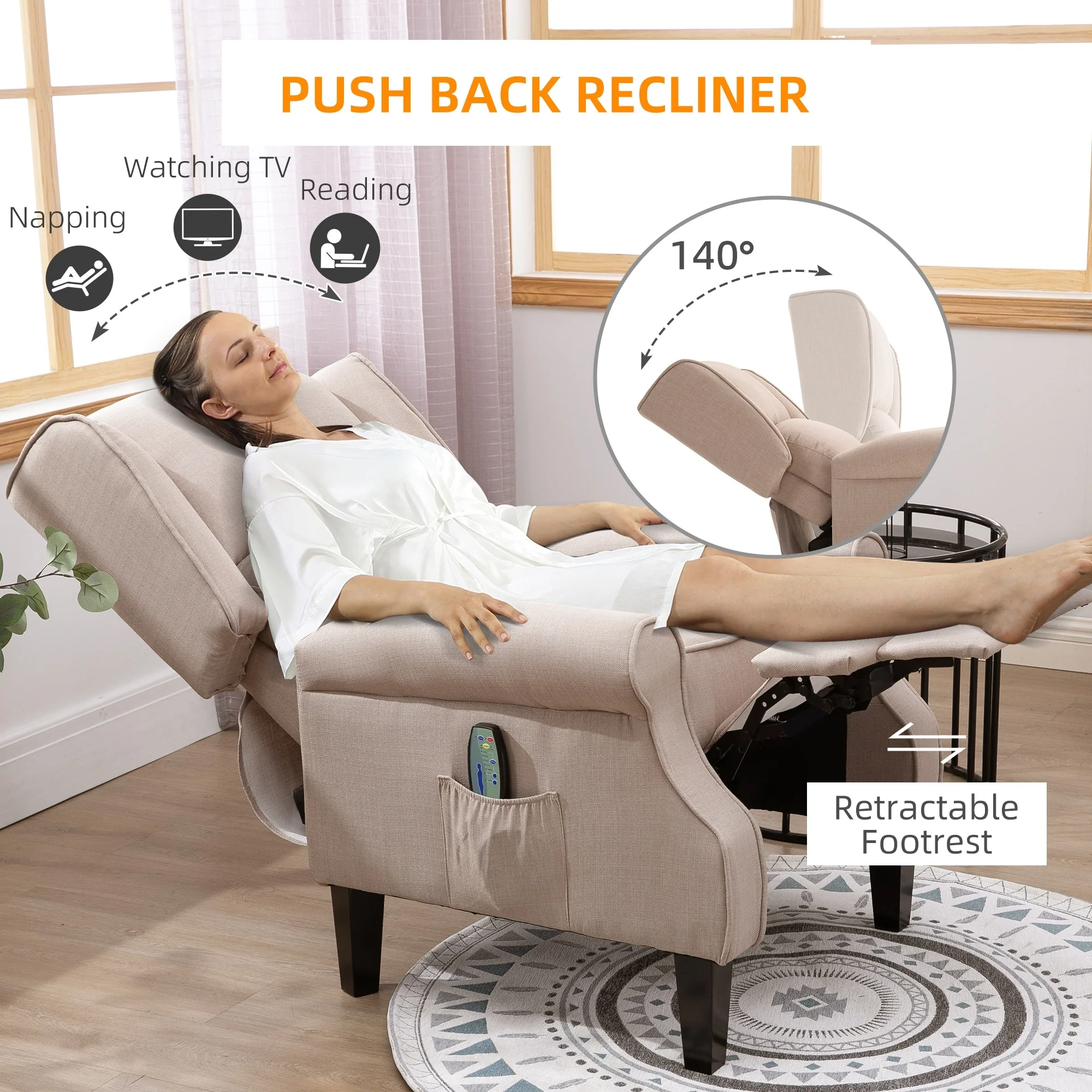 Massage Recliner Sofa with Heat Function, Remote Control