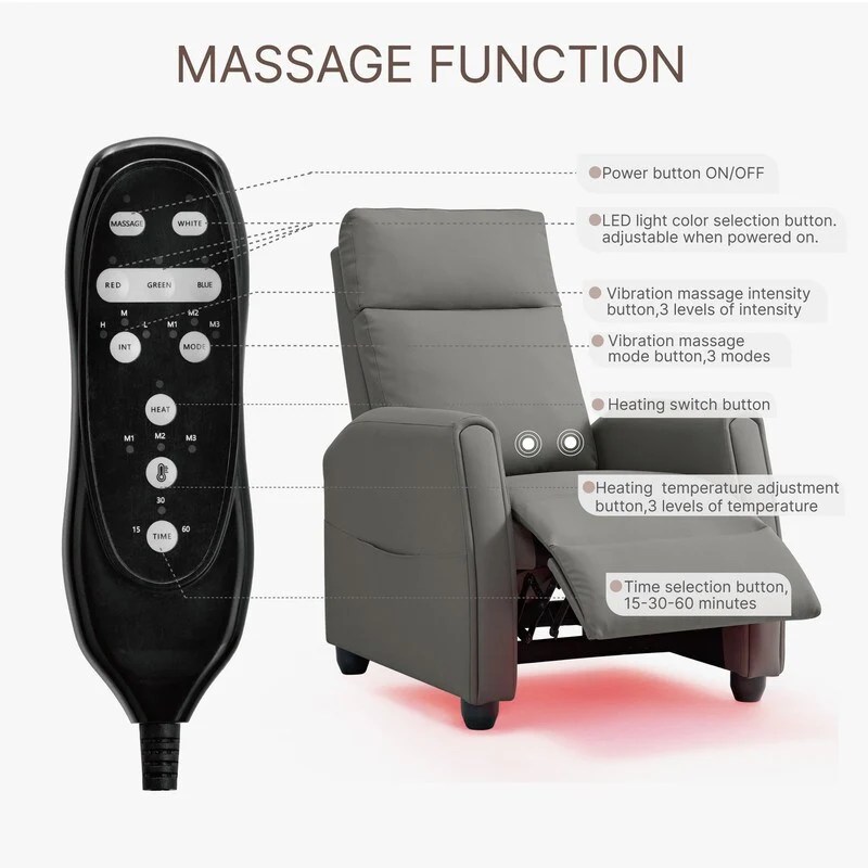 Andrea Recliner Chair with LED Lights, Heating  Massage