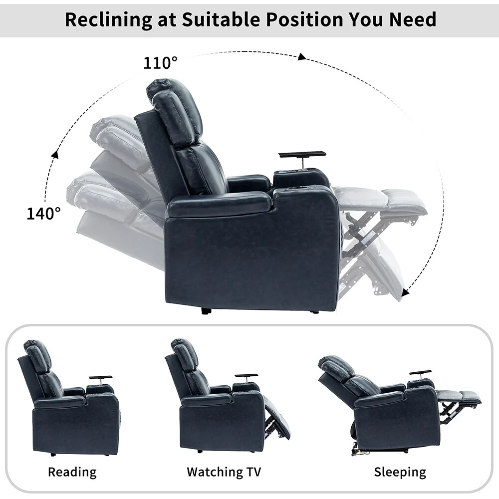 Home Theater Power Recliner, PU Leather, with BT Speaker, USB