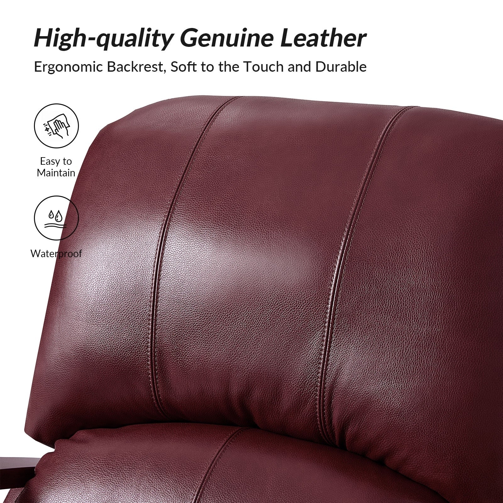 Alex Mid-century Modern Cigar Genuine Leather Manual Recliner with Wooden Curved Arms