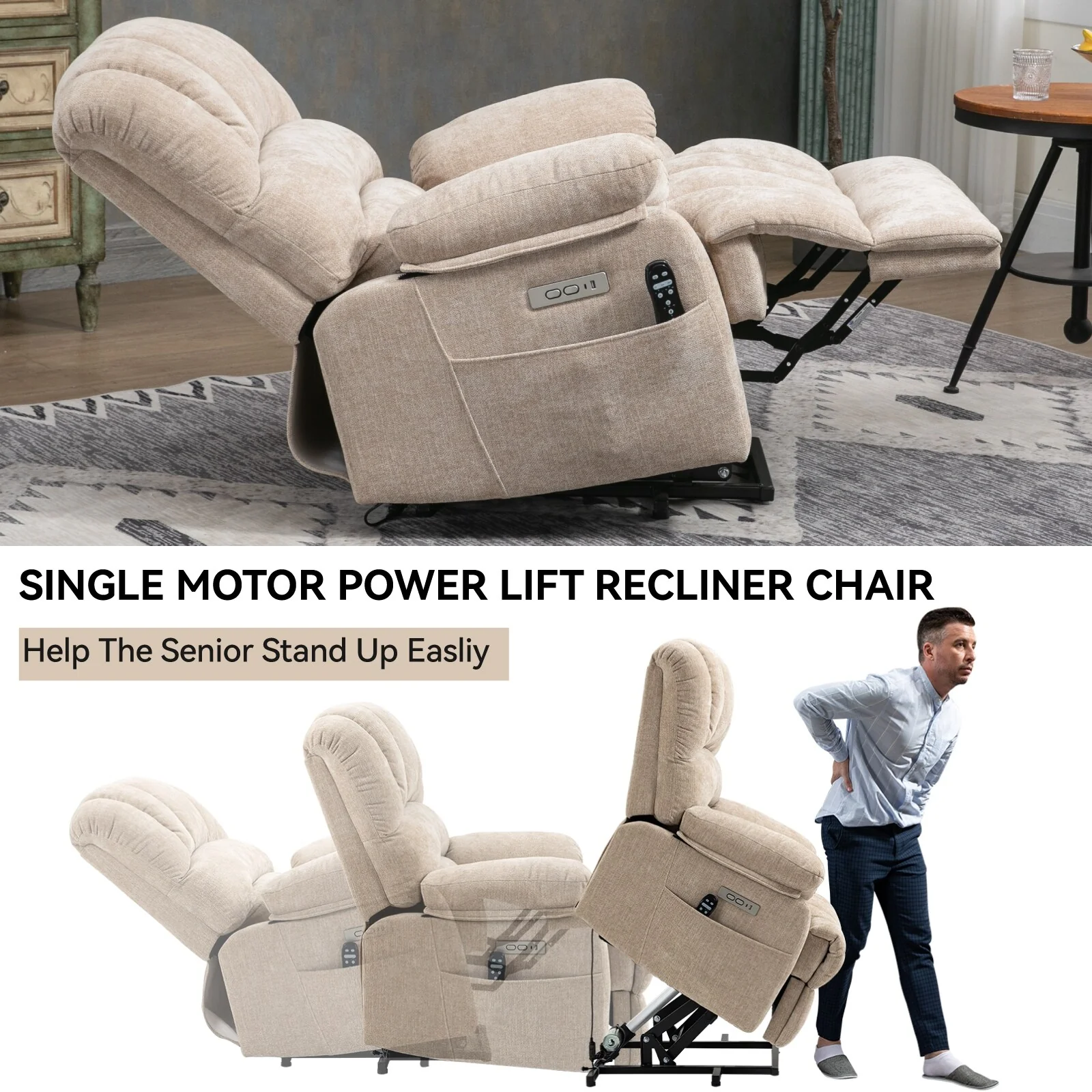 Chenille Power Lift Recliner Chair
