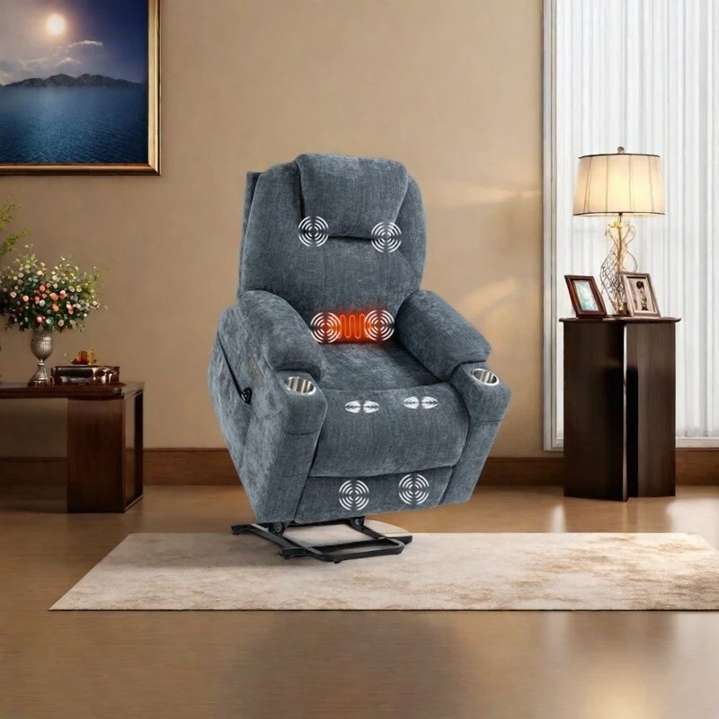 Power Lift Recliner with 8-Point Massage, Lumbar Heat, Dual USB Charging, and Stainless Steel Cup Holders