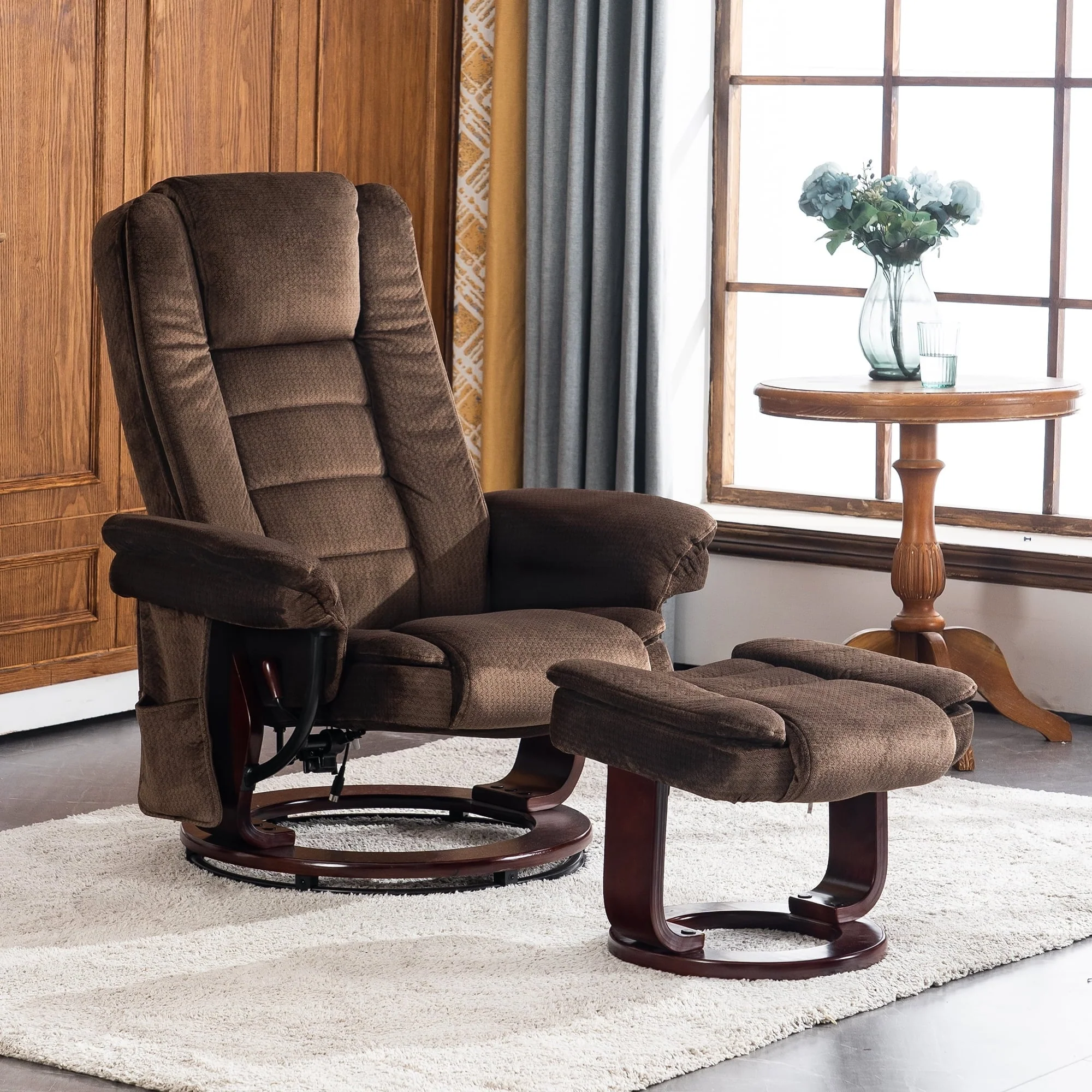 Mcombo Recliner Chair with Ottoman, Fabric Massage Swivel Chair