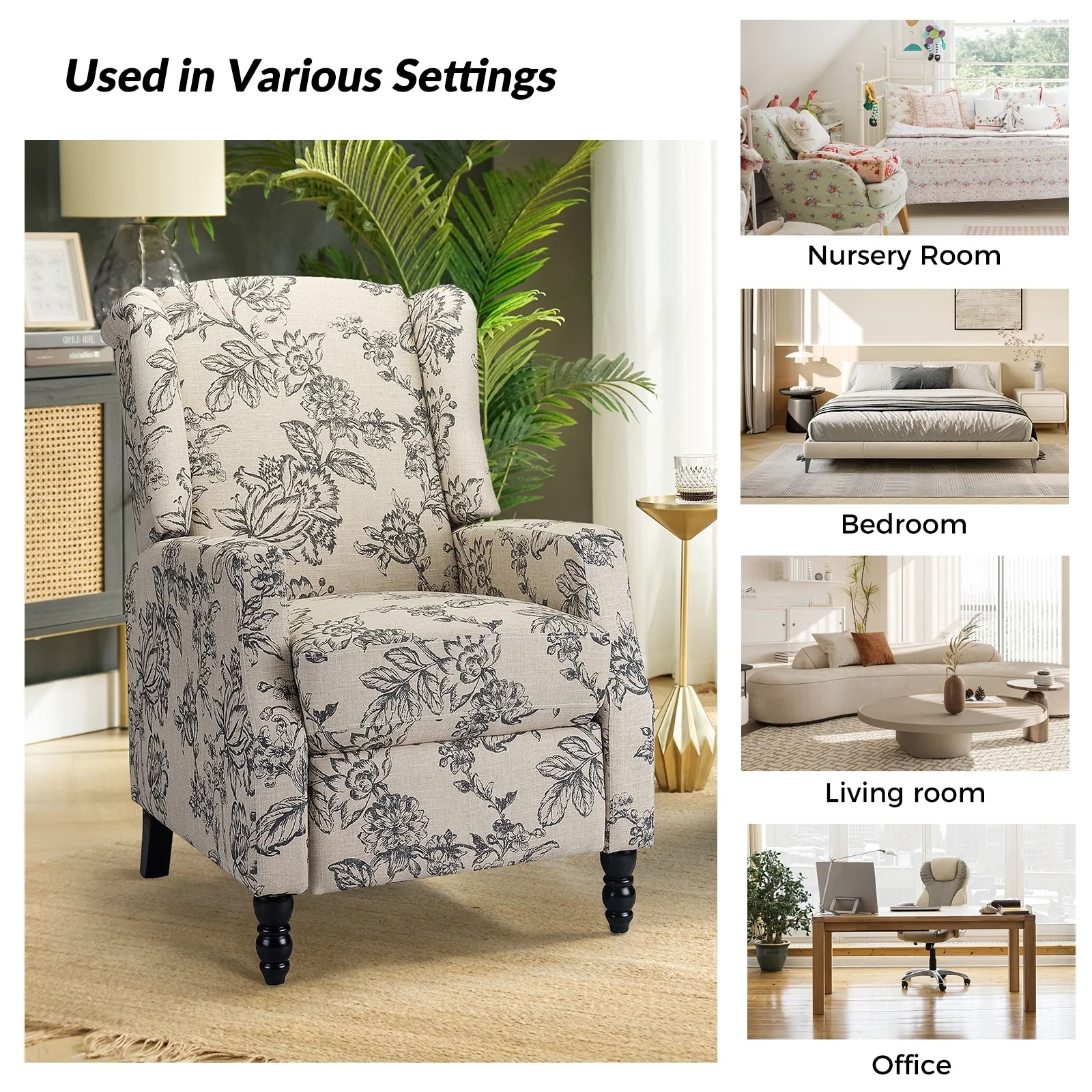 Damaris Mid-Century Modern Manual Pushback Recliner with Wingback Design by HULALA HOME