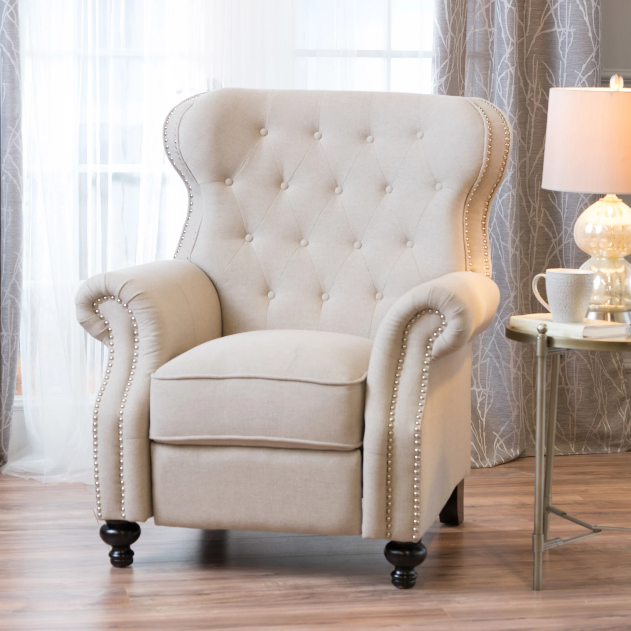 Diamond?Stitch Tufted Recliner Chair with Nailhead Trim