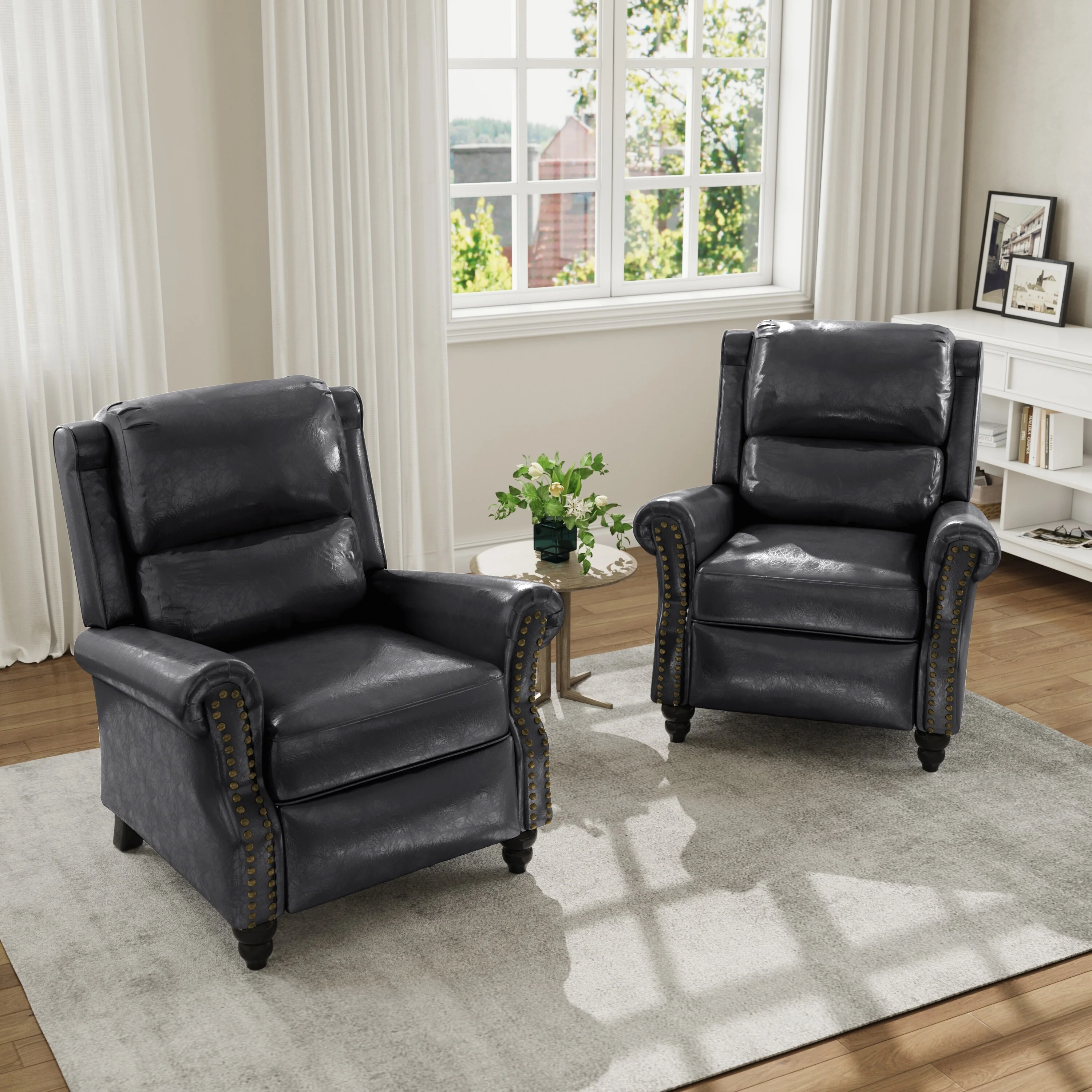 Mid-Century Nailhead PU Leather Linen Recliner