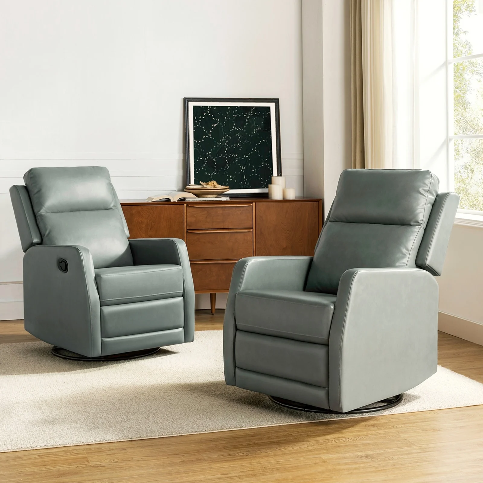 Esteban Modern Faux Leather Manual Rocking Swivel Recliner with Wingback Set of 2