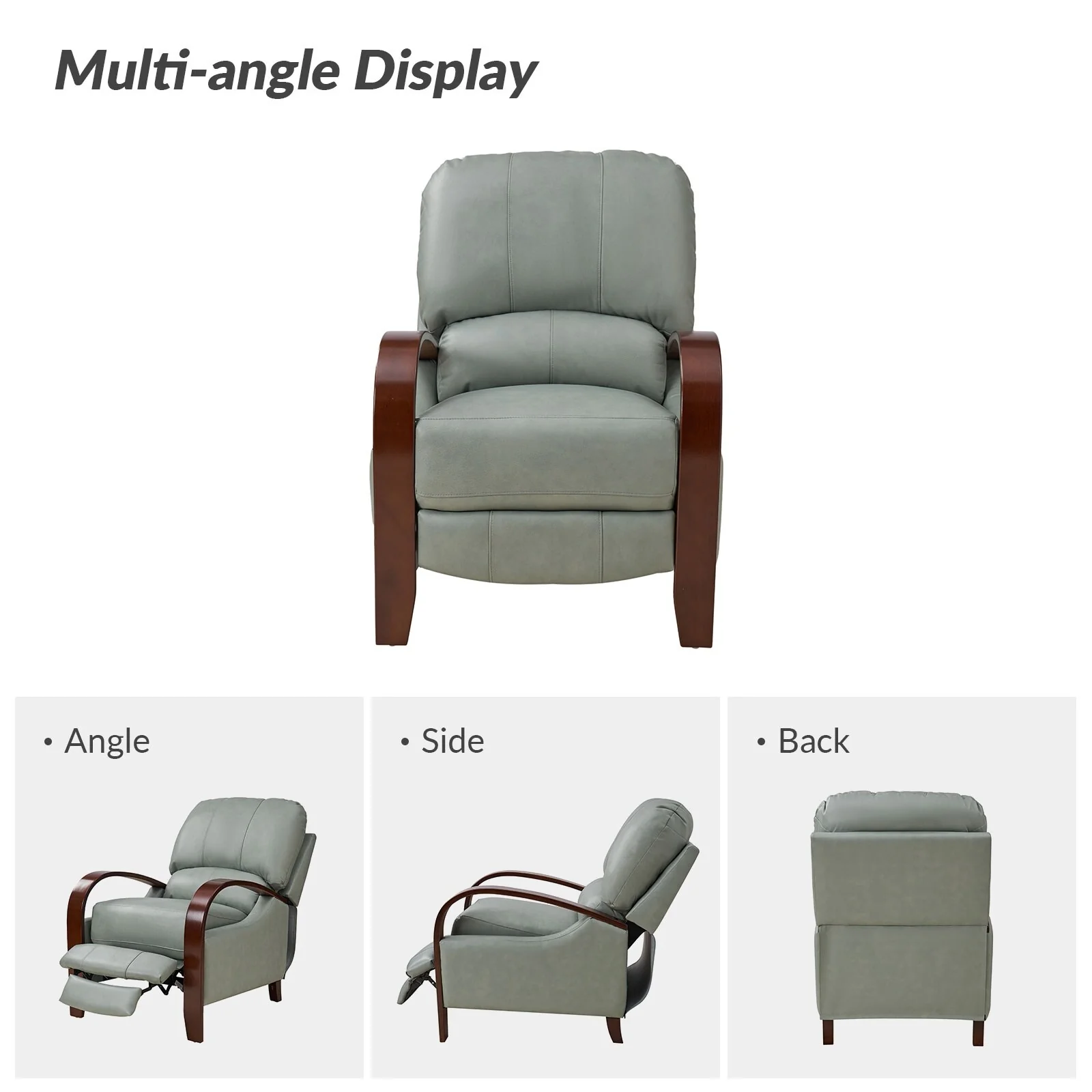 Alex Mid-century Modern Cigar Genuine Leather Manual Recliner with Wooden Curved Arms, Set of 2