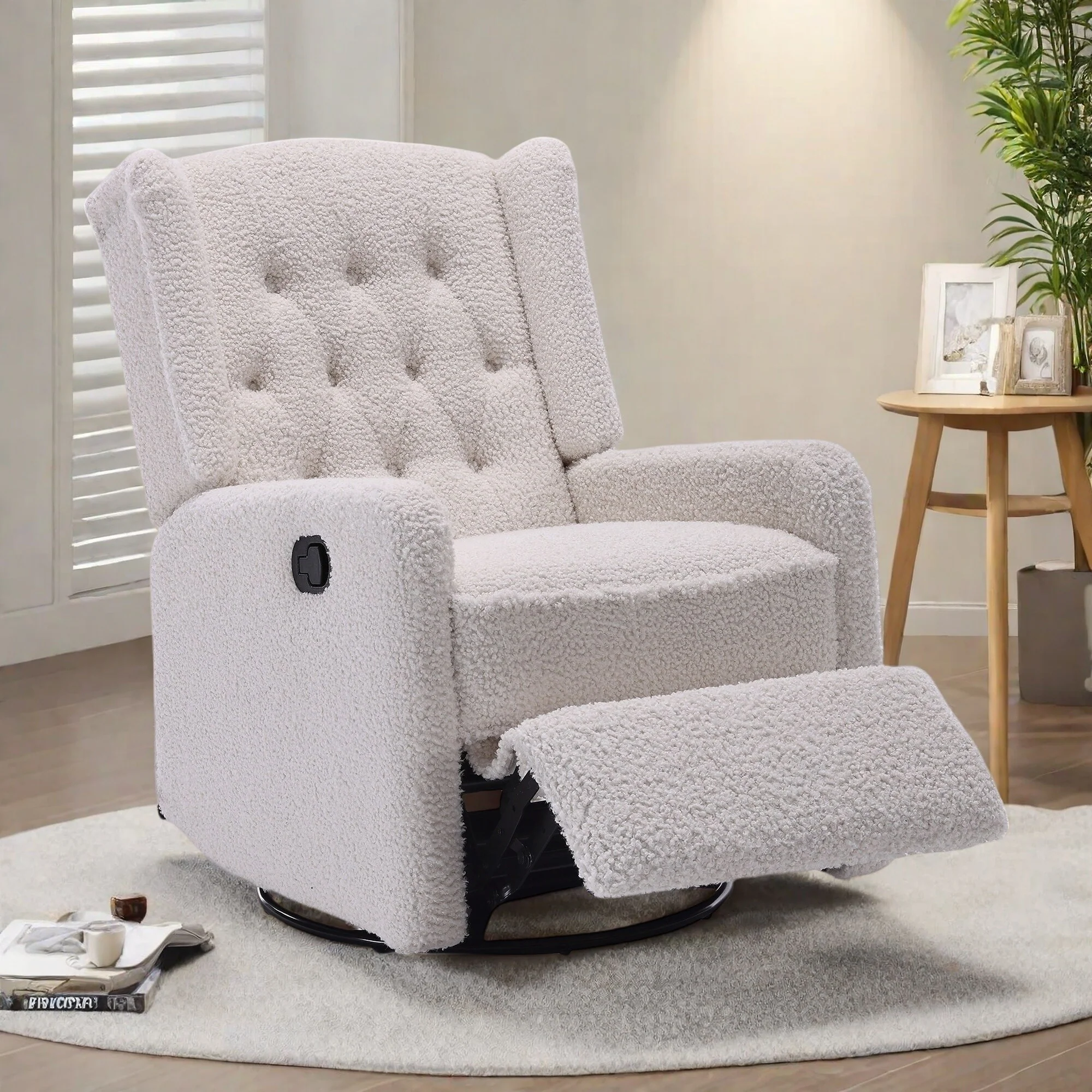 Standard-Size Fabric Armless Swivel Rocking Recliner Chair with 360�� Rotation, Recline Function and Glider Base