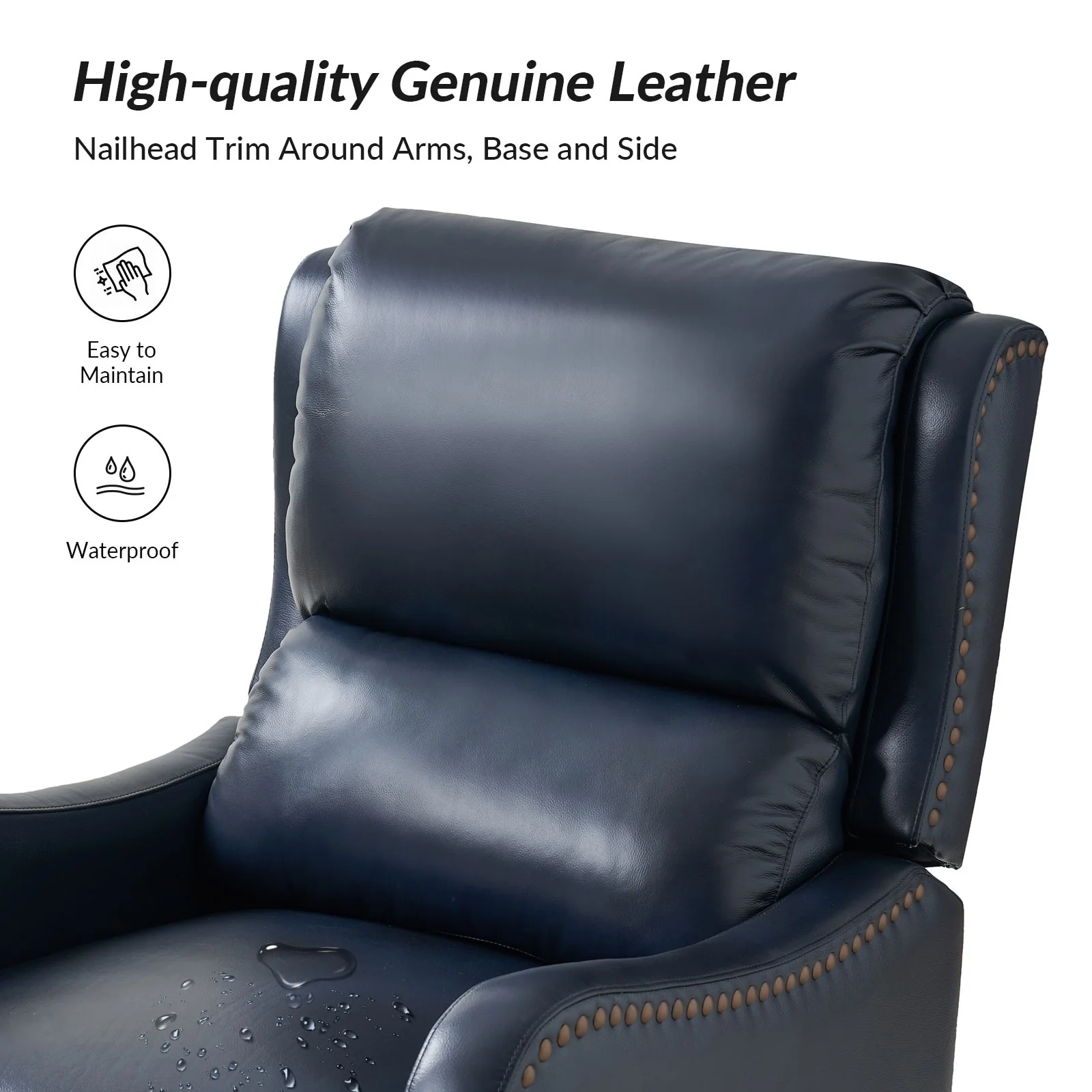 Brigida Modern Genuine Leather Nailhead Trim Recliner with Adjustable Footrest Set of 2 by HULALA HOME