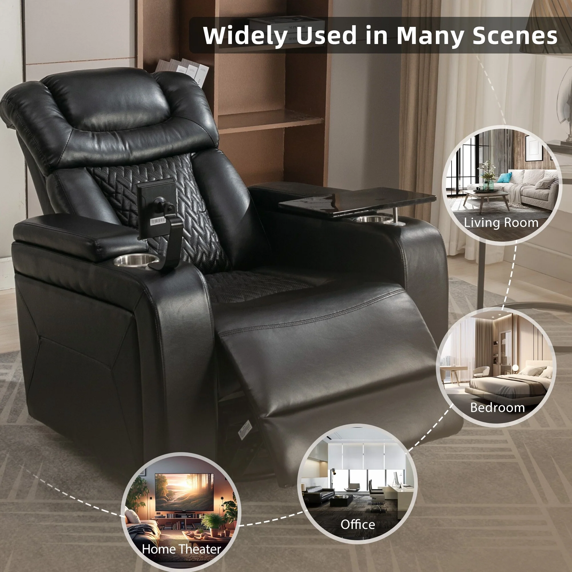 Power Recliner Chair with 270�� Swivel, Tray, USB & Cup Holders