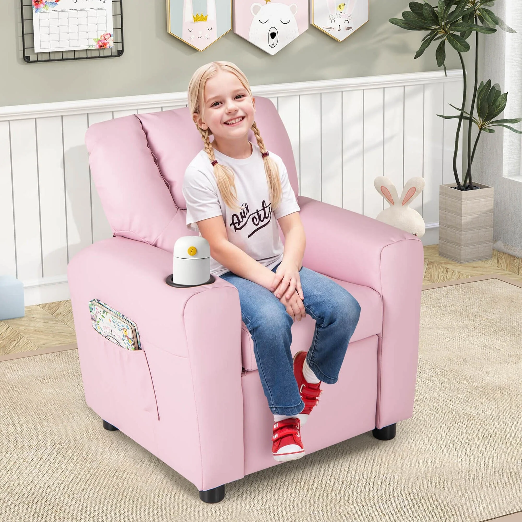 Costway Kids Recliner Chair with Cup Holder  Side Pocket Adjustable
