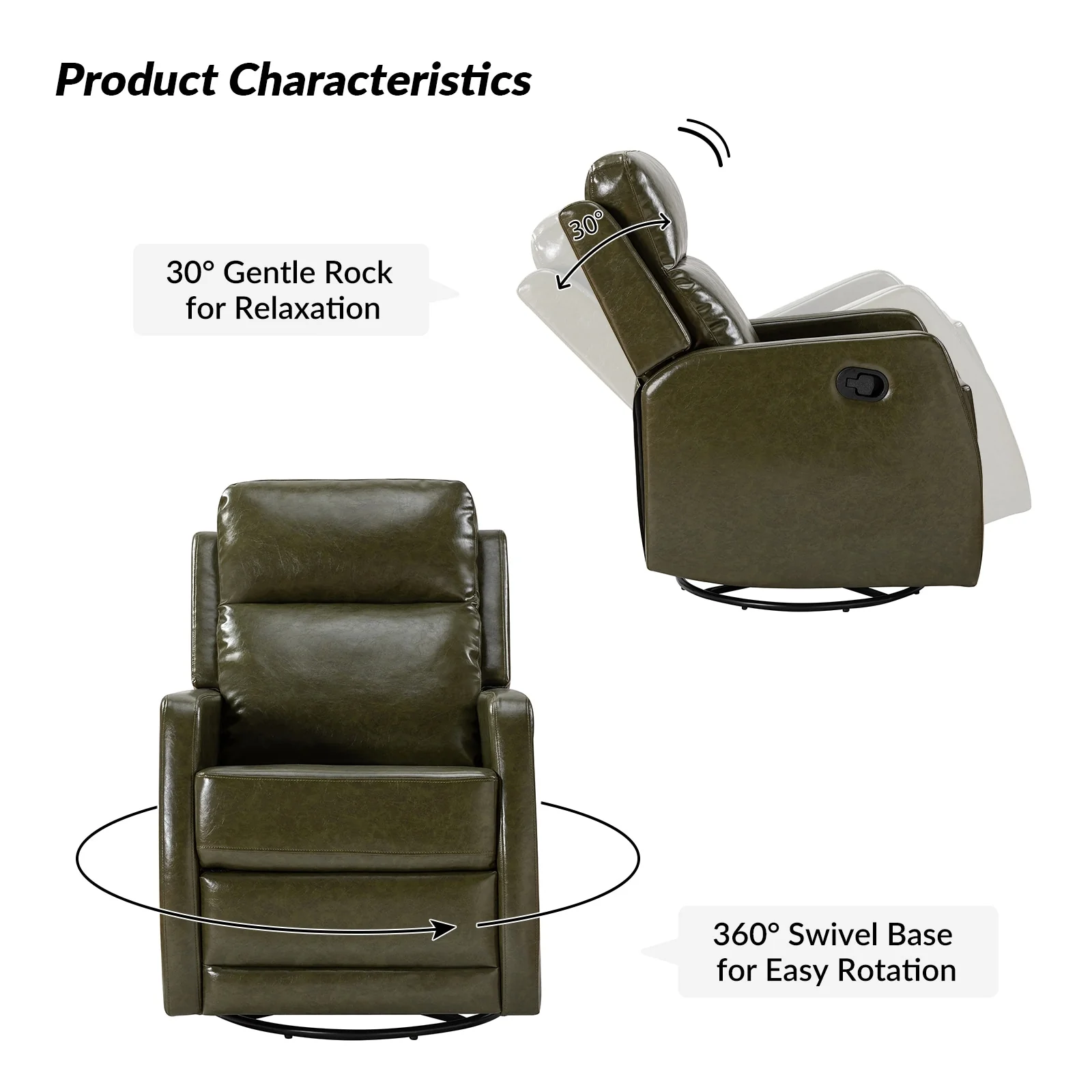 Esteban Modern Faux Leather Manual Rocking Swivel Recliner with Wingback Set of 2