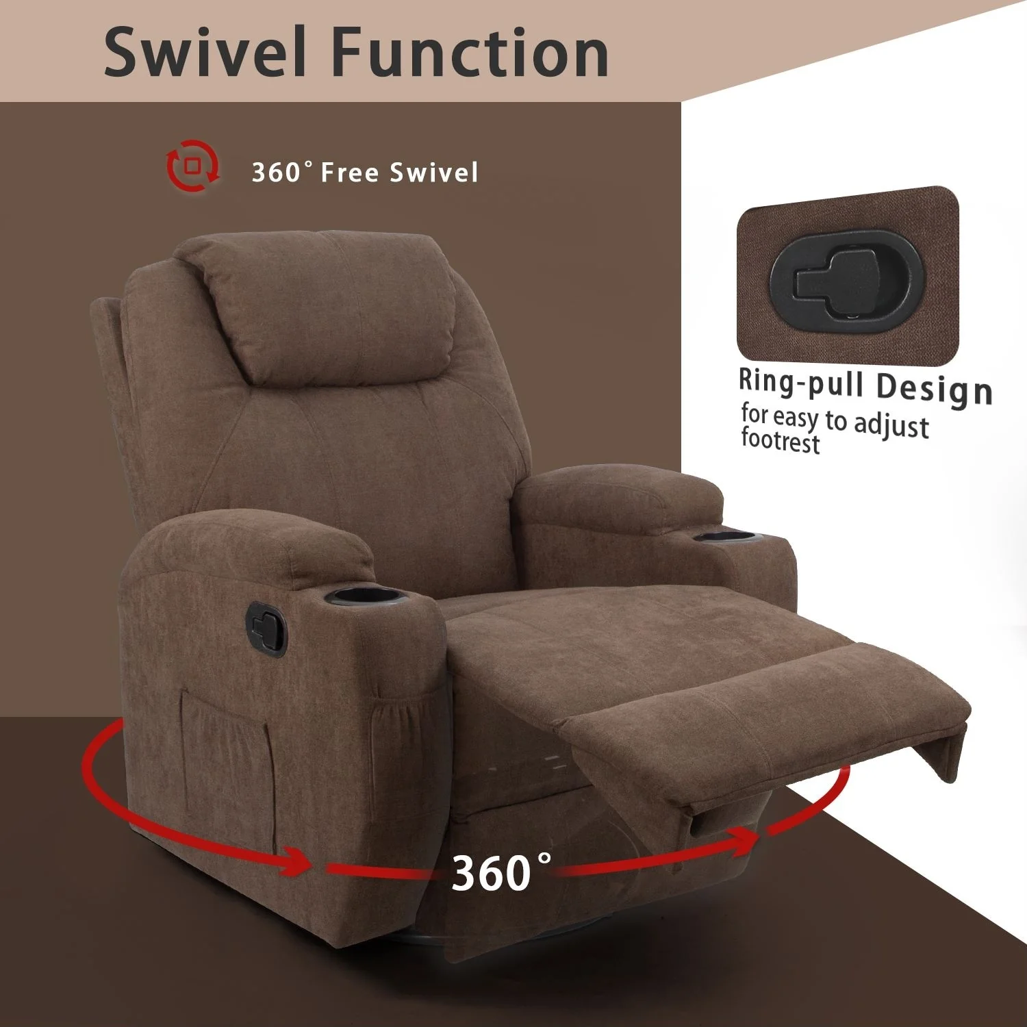 Homall Massage Recliner Chair Swivel Fabric Living Room Sofa