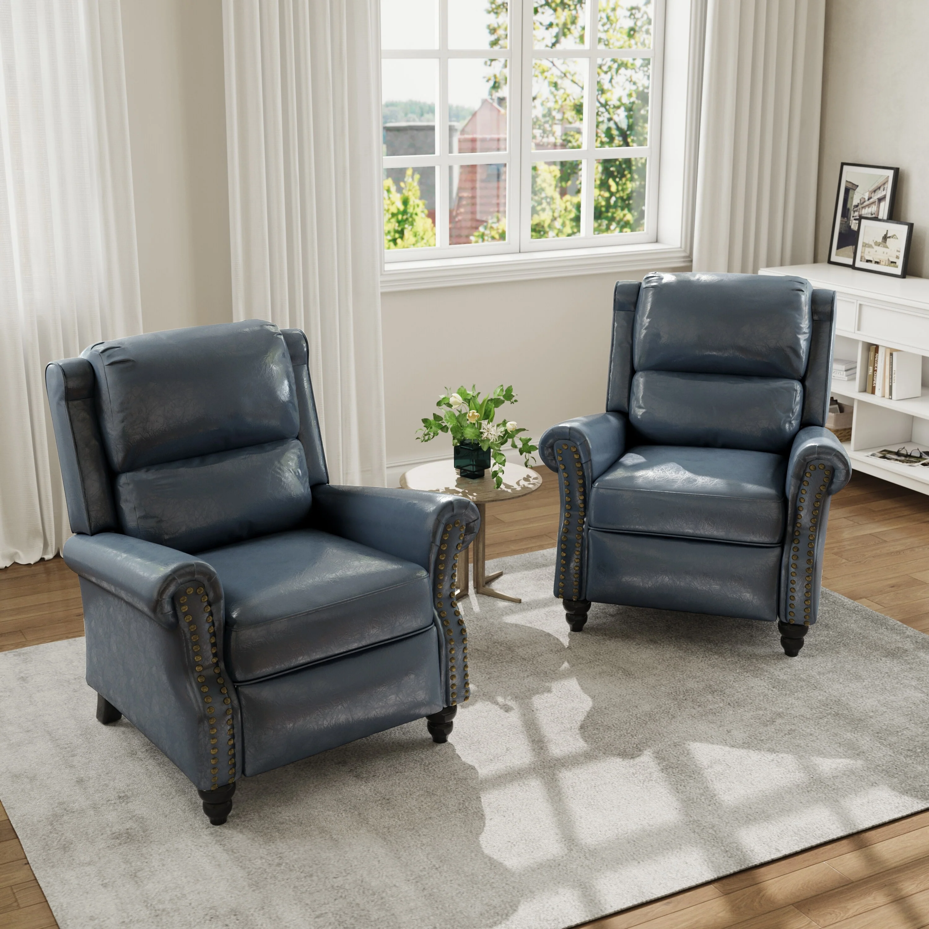 Mid-Century Nailhead PU Leather Linen Recliner