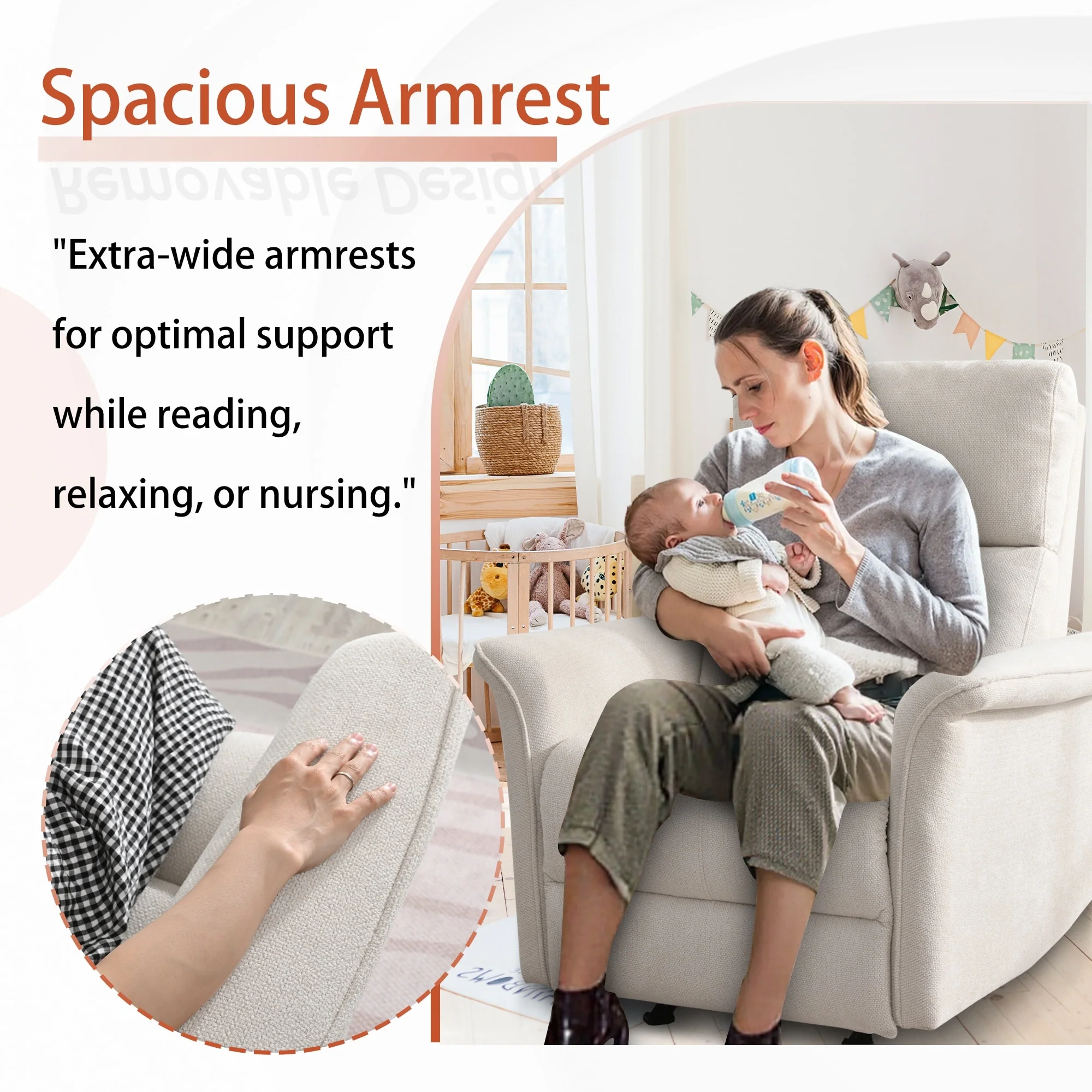 Manual Rocker Recliner Chair,Manual Rocking Glider Recliner,Fabric Nursery Chair,Single Sofa Recliner,Wide Armrests