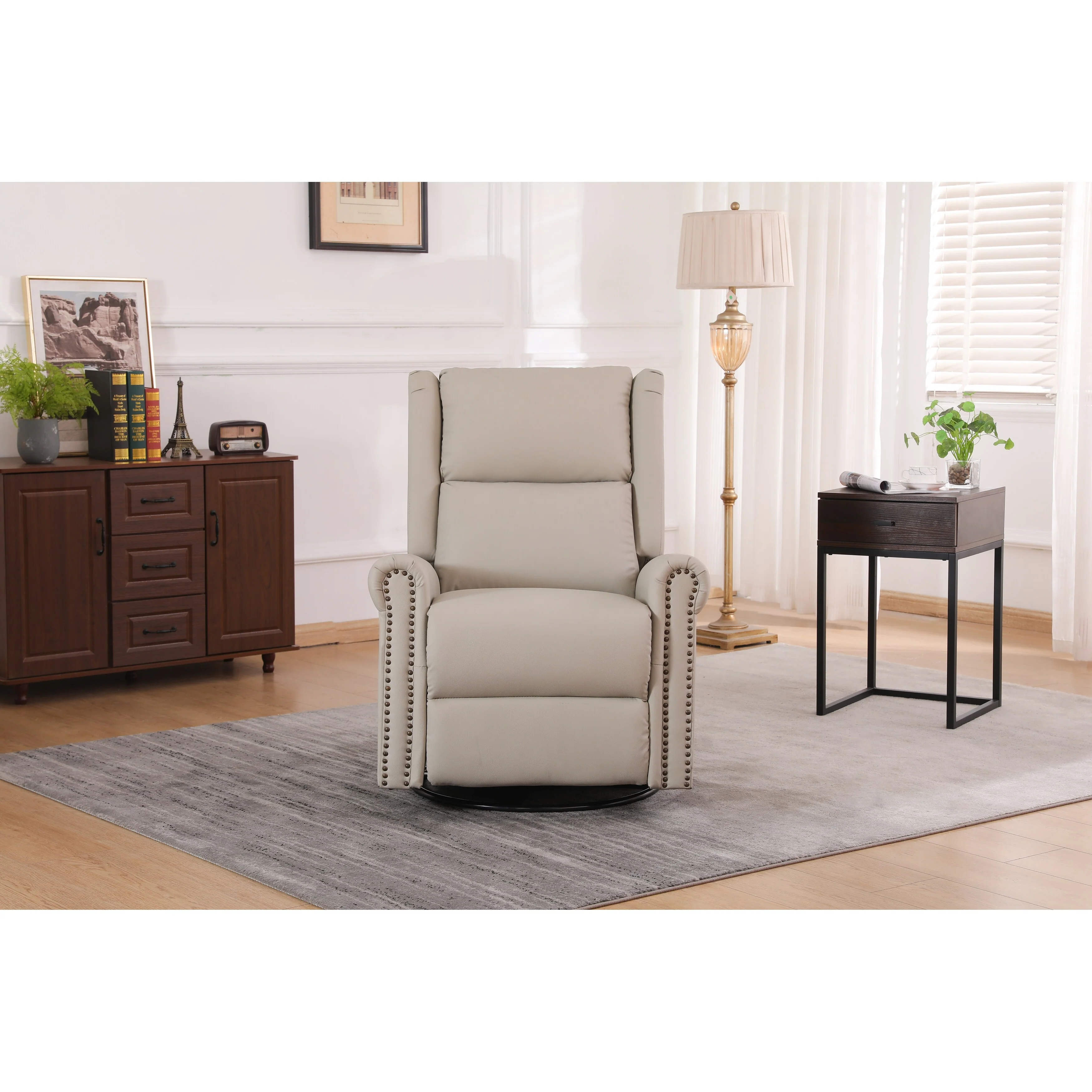 Ergonomic Swivel Rocker Recliner Chair with USB?C & Lumbar Cushion