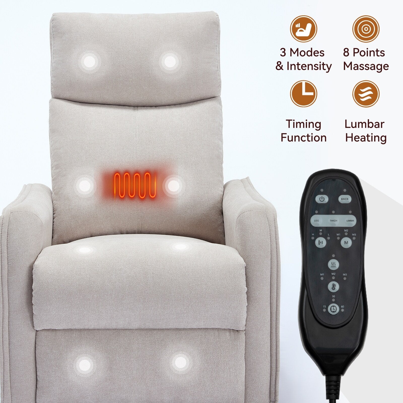 Heat Massage Manual Recliner Chair with Rocker and Swivel